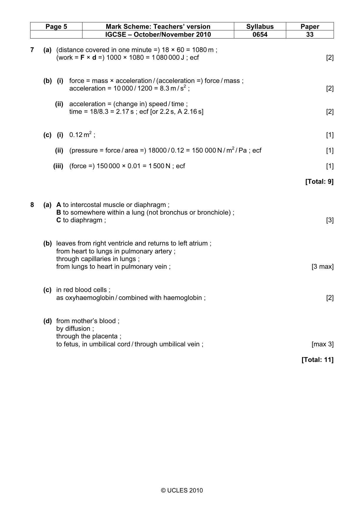 Mark scheme, page 5 of 6