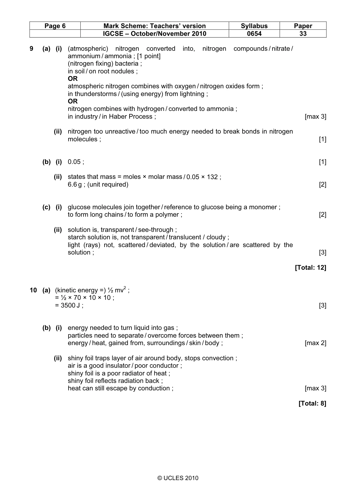 Mark scheme, page 6 of 6