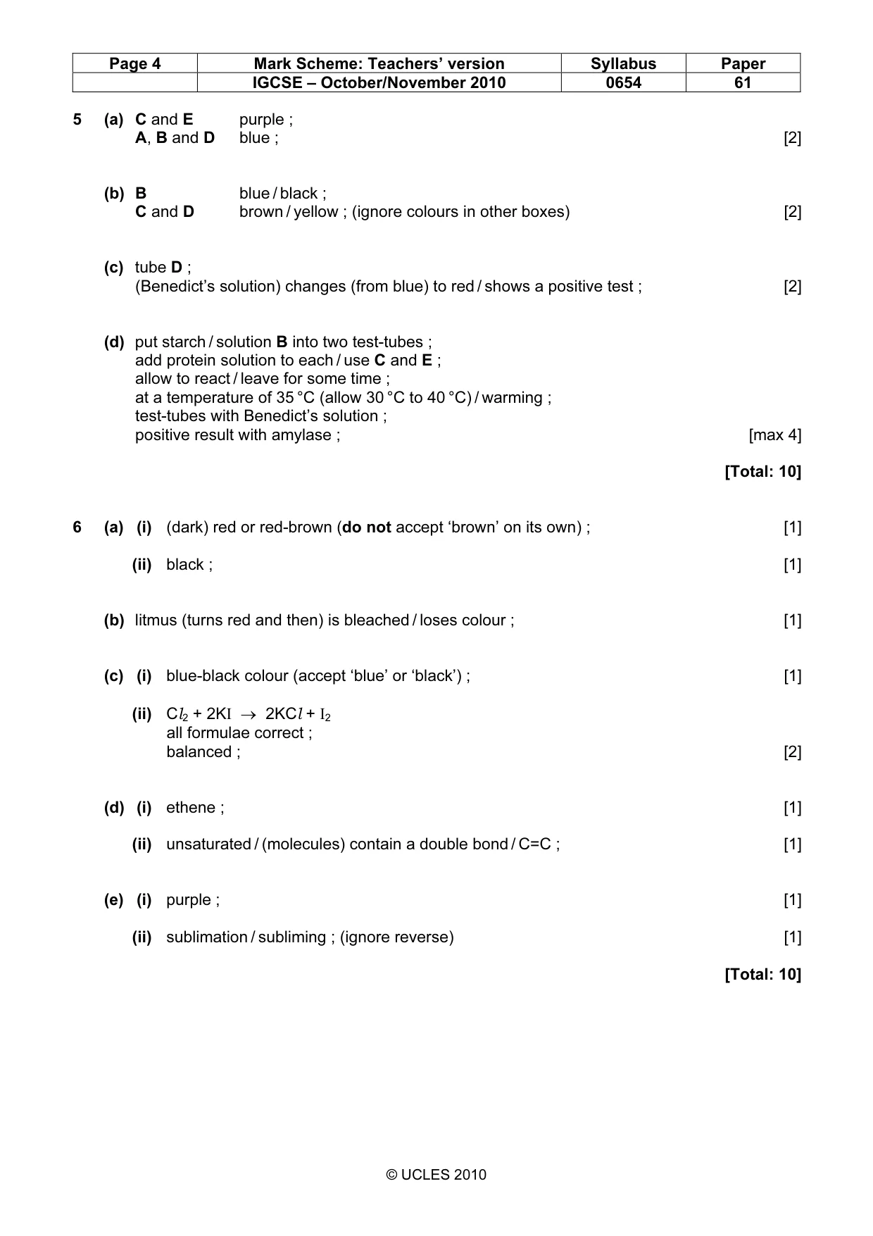 Mark scheme, page 4 of 4