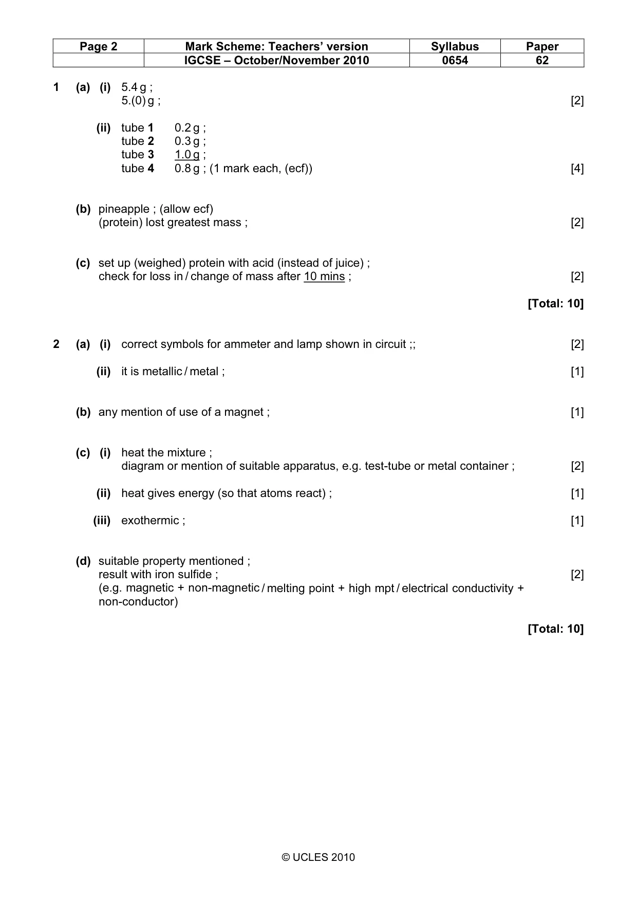 Mark scheme, page 2 of 5