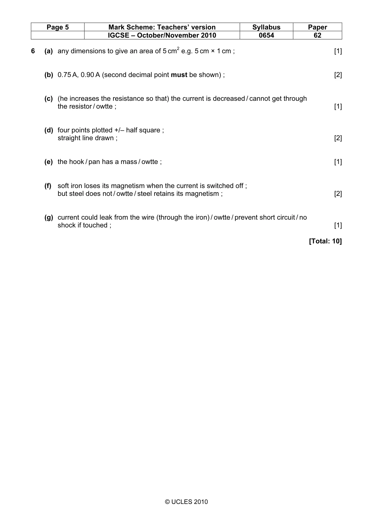 Mark scheme, page 5 of 5