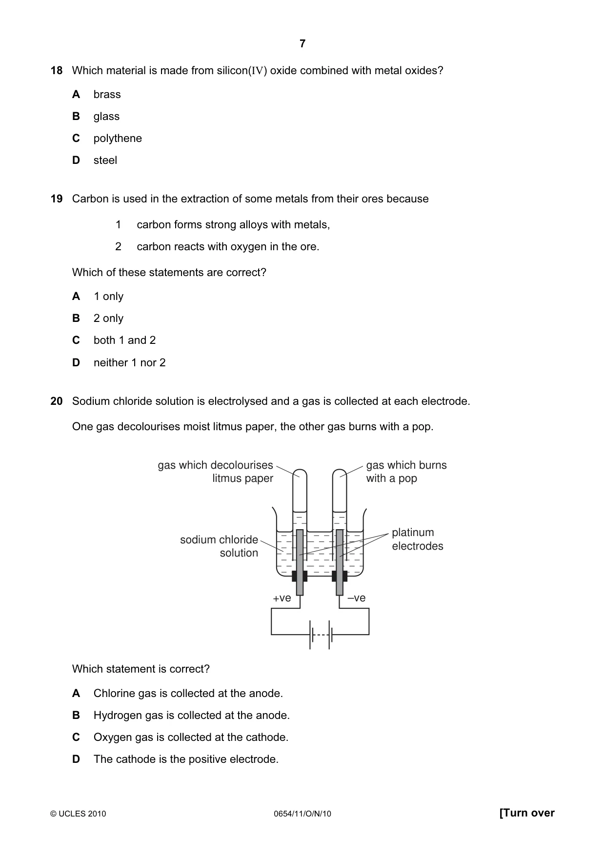 Cambridge IGCSE Sciences - Co-ordinated (Double) 0654 2010 Oct/Nov Paper 1 · Variant 1 question paper, page 7 of 20