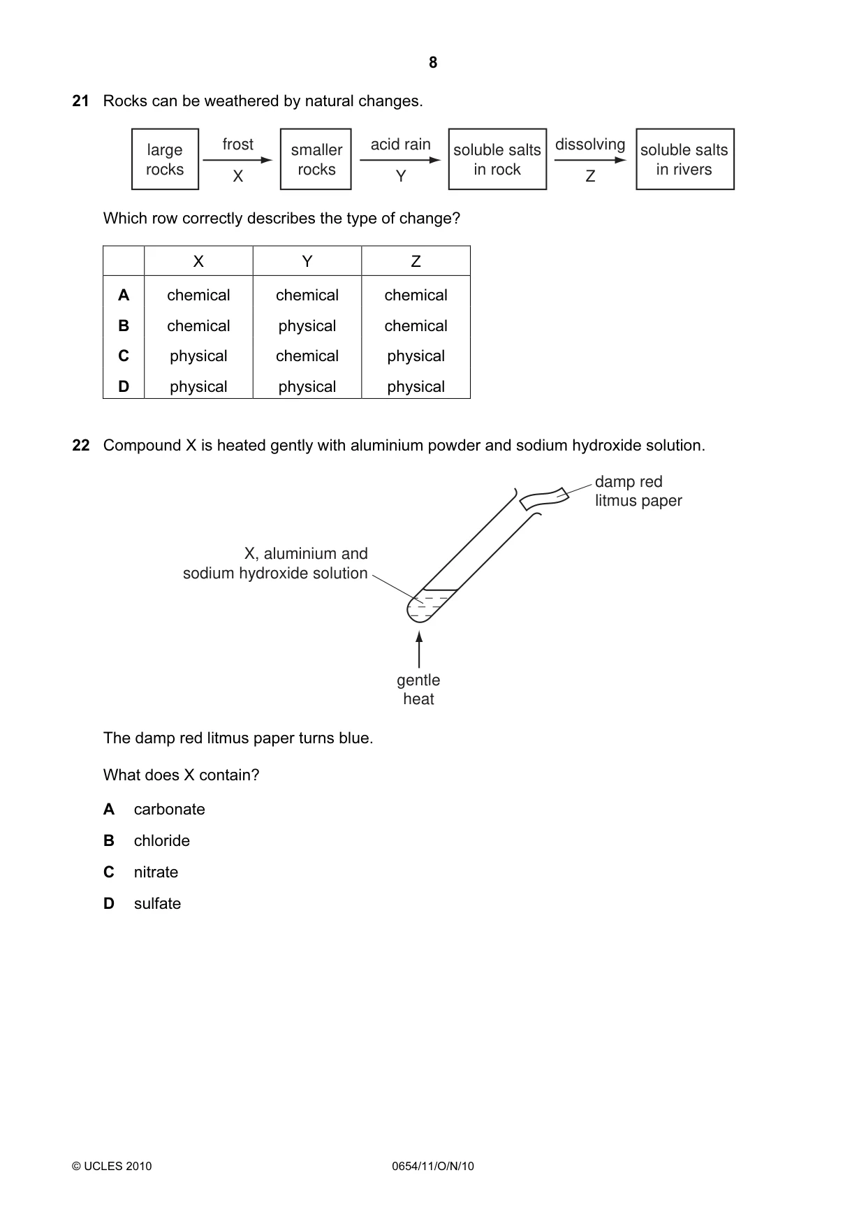 Cambridge IGCSE Sciences - Co-ordinated (Double) 0654 2010 Oct/Nov Paper 1 · Variant 1 question paper, page 8 of 20
