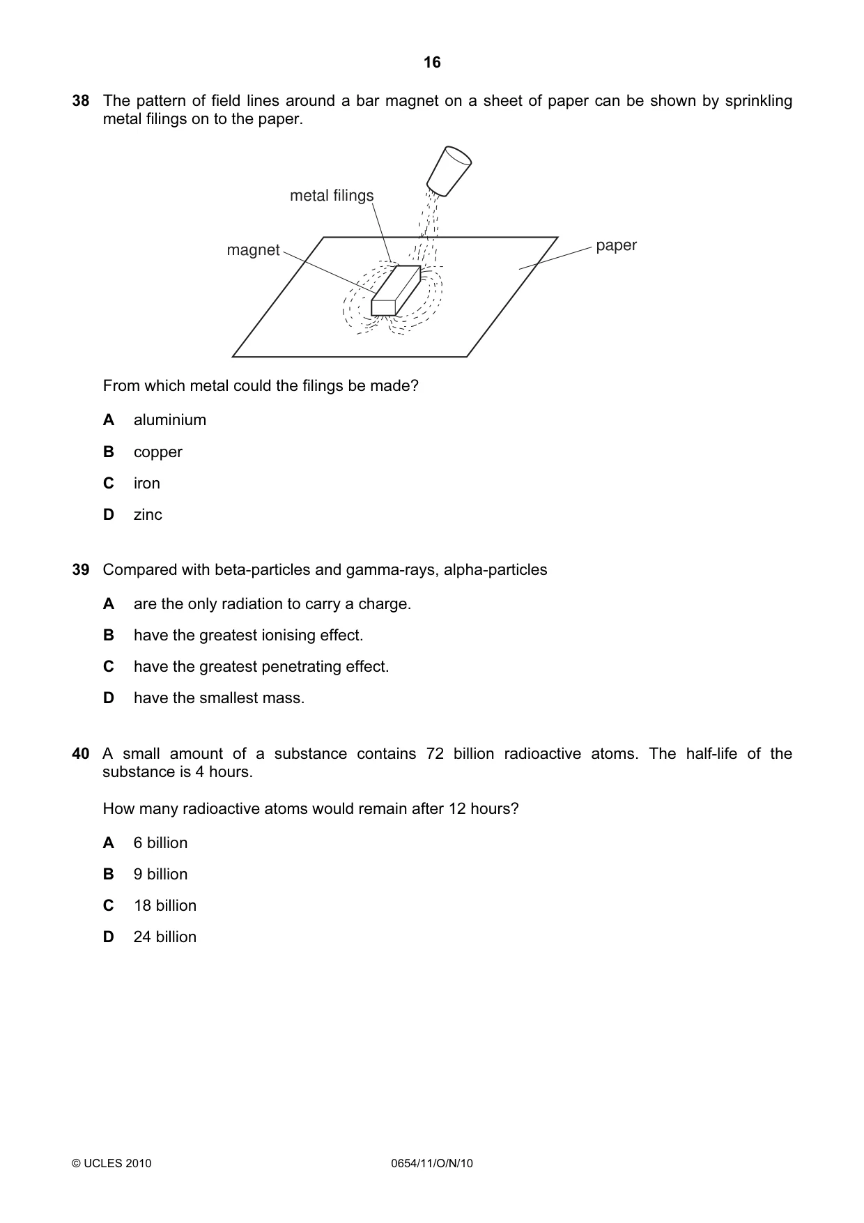 Cambridge IGCSE Sciences - Co-ordinated (Double) 0654 2010 Oct/Nov Paper 1 · Variant 1 question paper, page 16 of 20