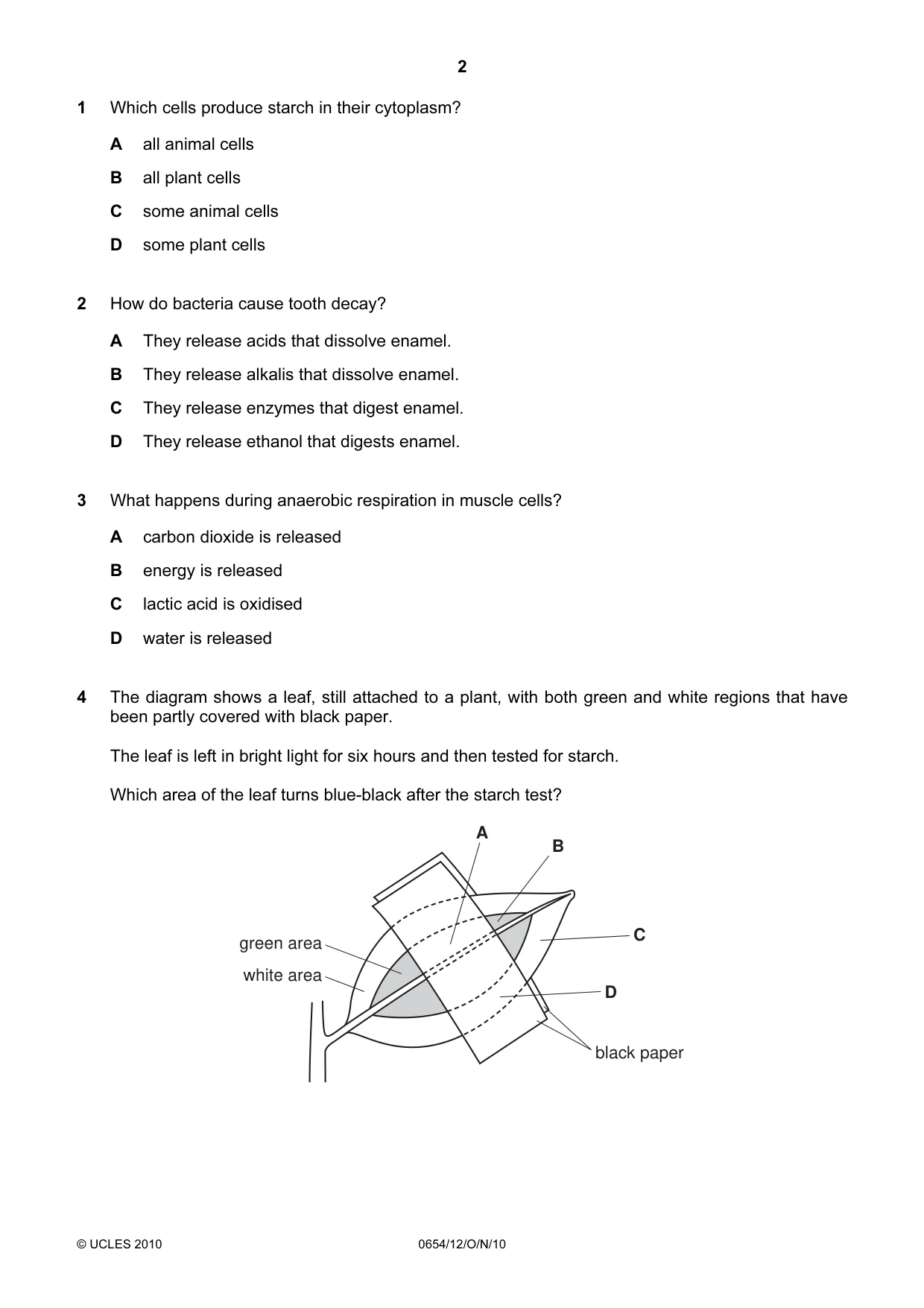 Cambridge IGCSE Sciences - Co-ordinated (Double) 0654 2010 Oct/Nov Paper 1 · Variant 2 question paper, page 2 of 20