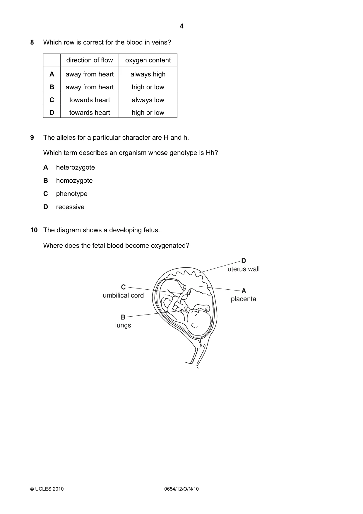 Cambridge IGCSE Sciences - Co-ordinated (Double) 0654 2010 Oct/Nov Paper 1 · Variant 2 question paper, page 4 of 20