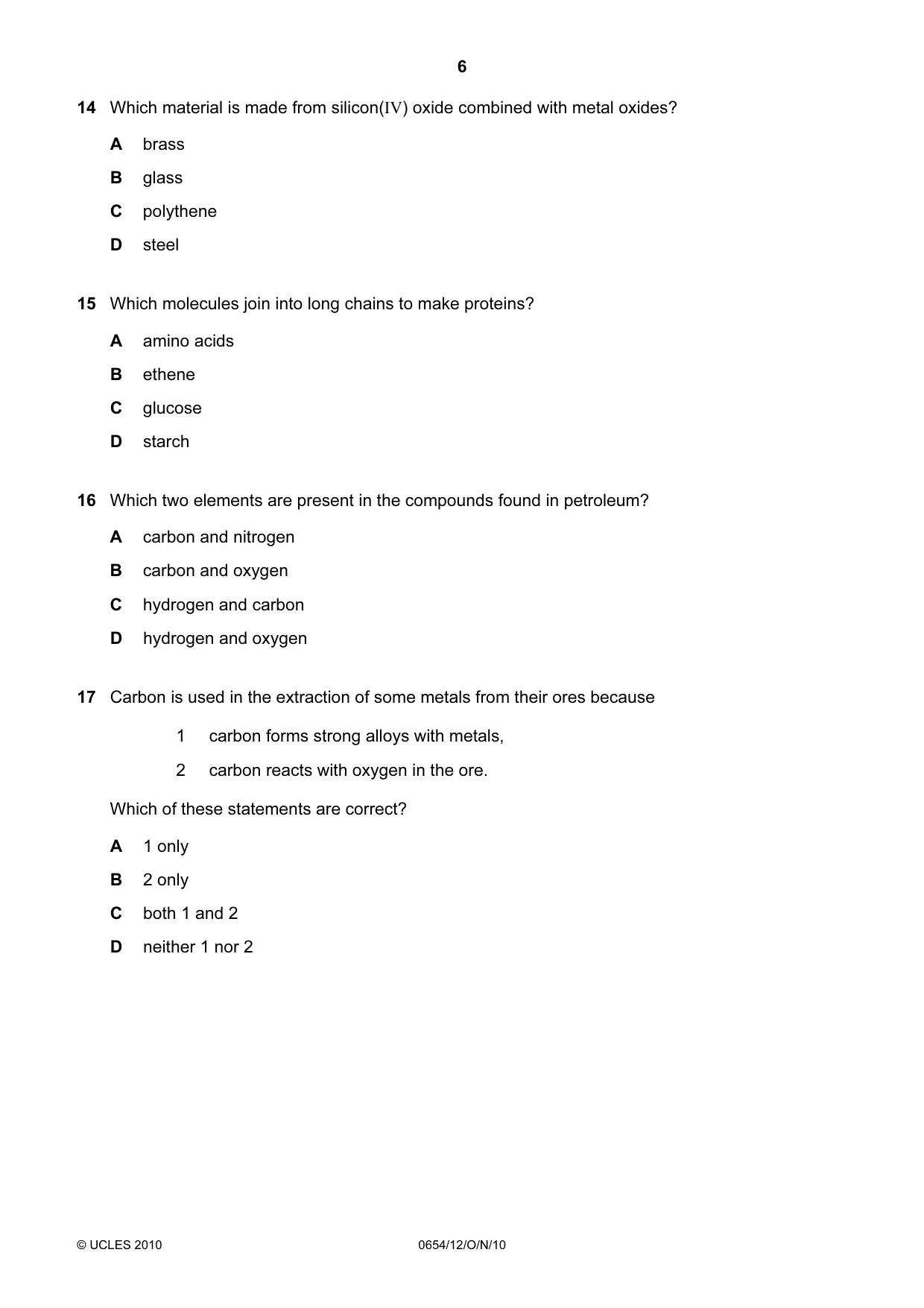 Cambridge IGCSE Sciences - Co-ordinated (Double) 0654 2010 Oct/Nov Paper 1 · Variant 2 question paper, page 6 of 20