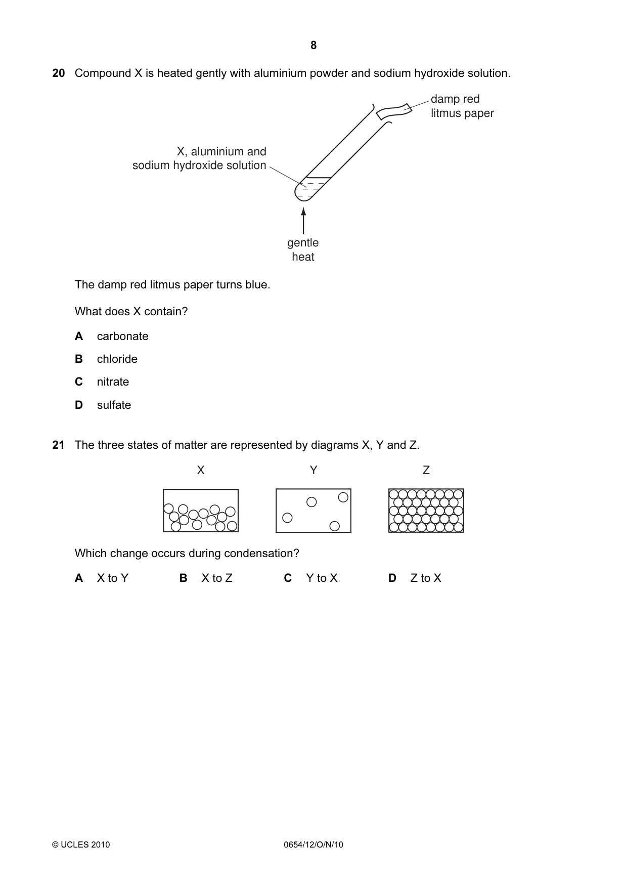 Cambridge IGCSE Sciences - Co-ordinated (Double) 0654 2010 Oct/Nov Paper 1 · Variant 2 question paper, page 8 of 20