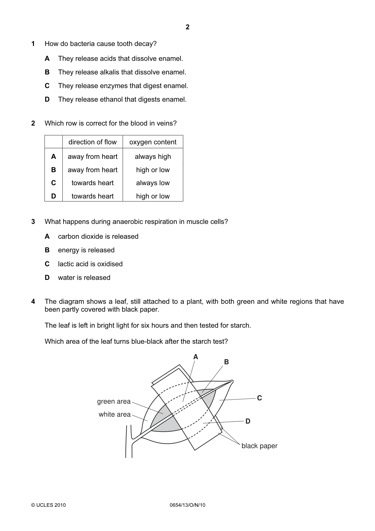 Cambridge IGCSE Sciences - Co-ordinated (Double) 0654 2010 Oct/Nov Paper 1 · Variant 3 question paper, page 2 of 20