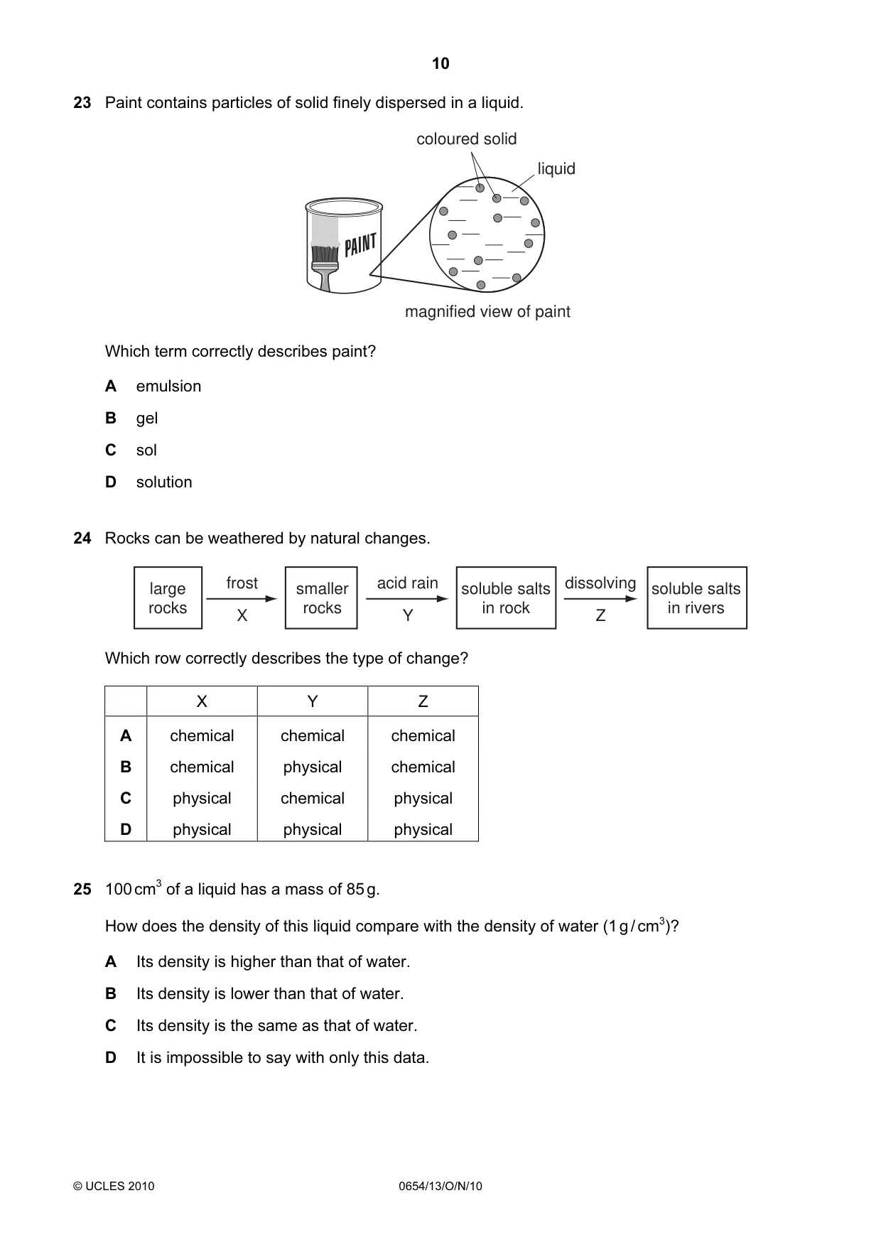 Cambridge IGCSE Sciences - Co-ordinated (Double) 0654 2010 Oct/Nov Paper 1 · Variant 3 question paper, page 10 of 20