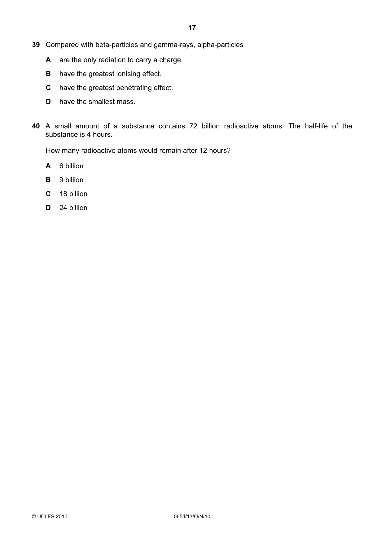 Cambridge IGCSE Sciences - Co-ordinated (Double) 0654 2010 Oct/Nov Paper 1 · Variant 3 question paper, page 17 of 20