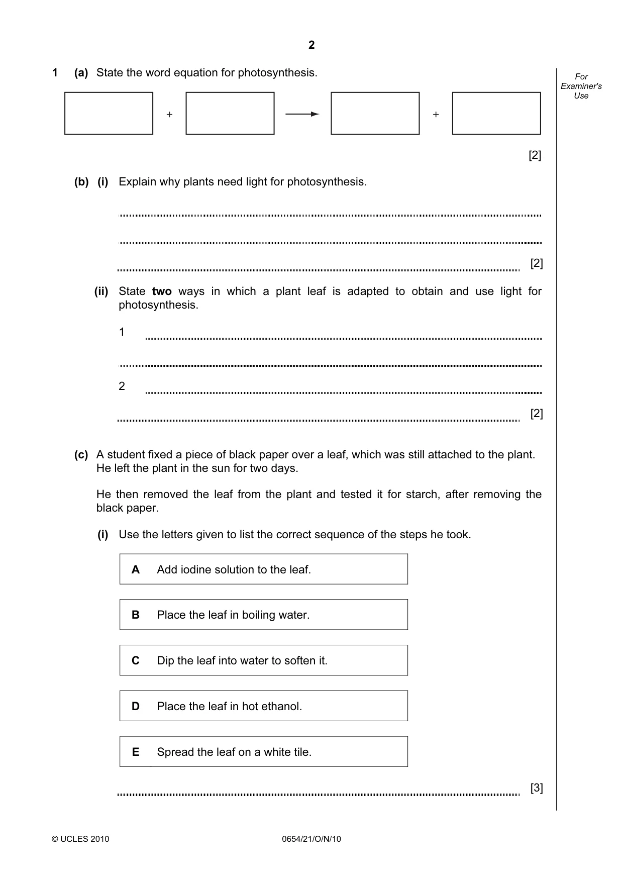 Cambridge IGCSE Sciences - Co-ordinated (Double) 0654 2010 Oct/Nov Paper 2 · Variant 1 question paper, page 2 of 28