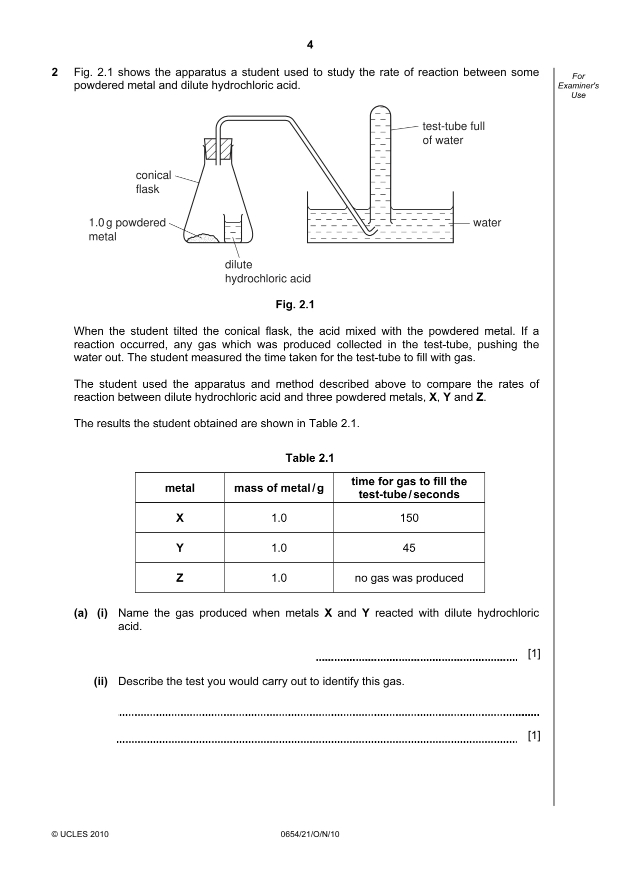 Cambridge IGCSE Sciences - Co-ordinated (Double) 0654 2010 Oct/Nov Paper 2 · Variant 1 question paper, page 4 of 28