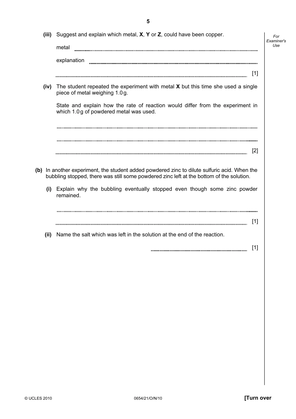 Cambridge IGCSE Sciences - Co-ordinated (Double) 0654 2010 Oct/Nov Paper 2 · Variant 1 question paper, page 5 of 28