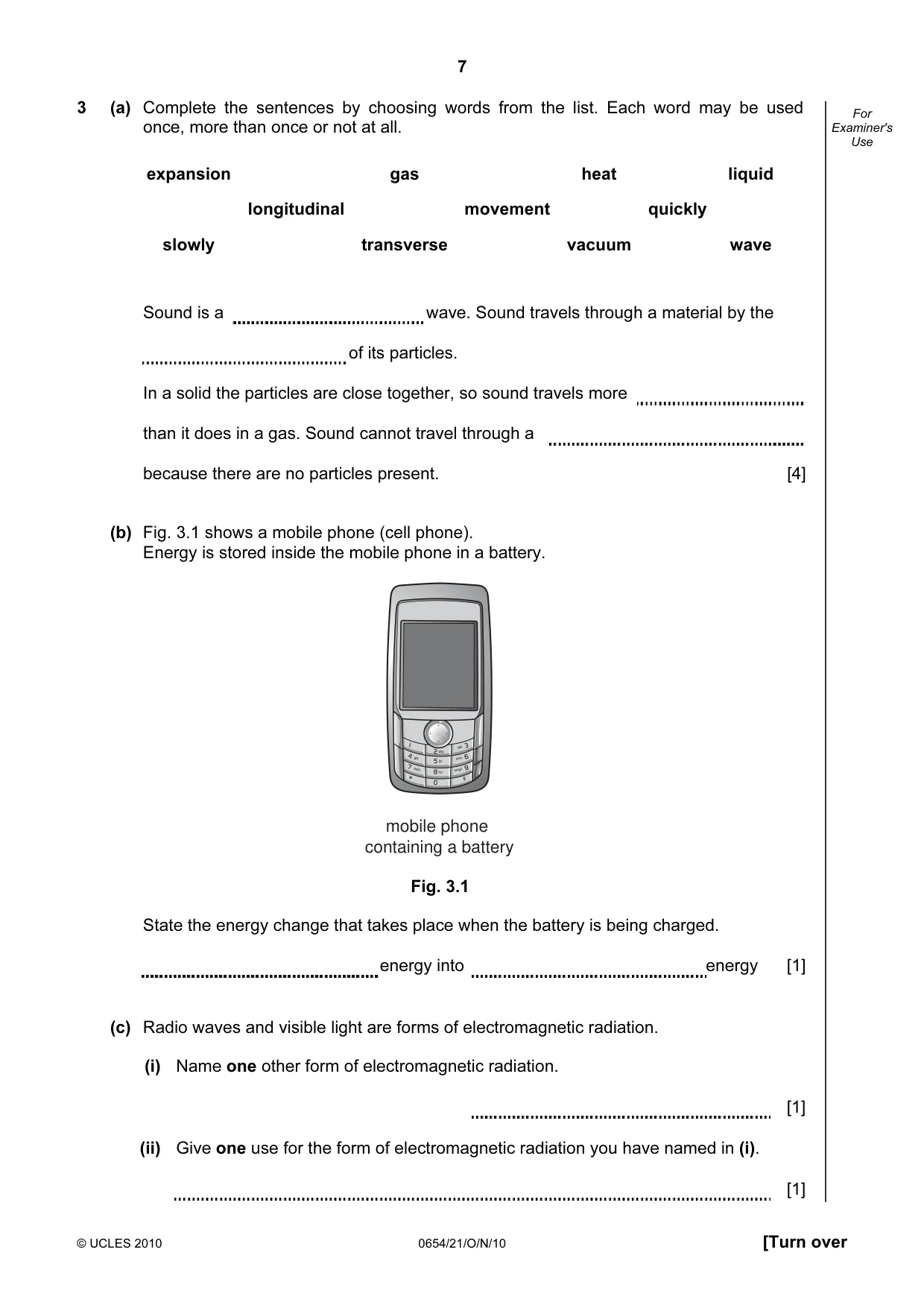 Cambridge IGCSE Sciences - Co-ordinated (Double) 0654 2010 Oct/Nov Paper 2 · Variant 1 question paper, page 7 of 28
