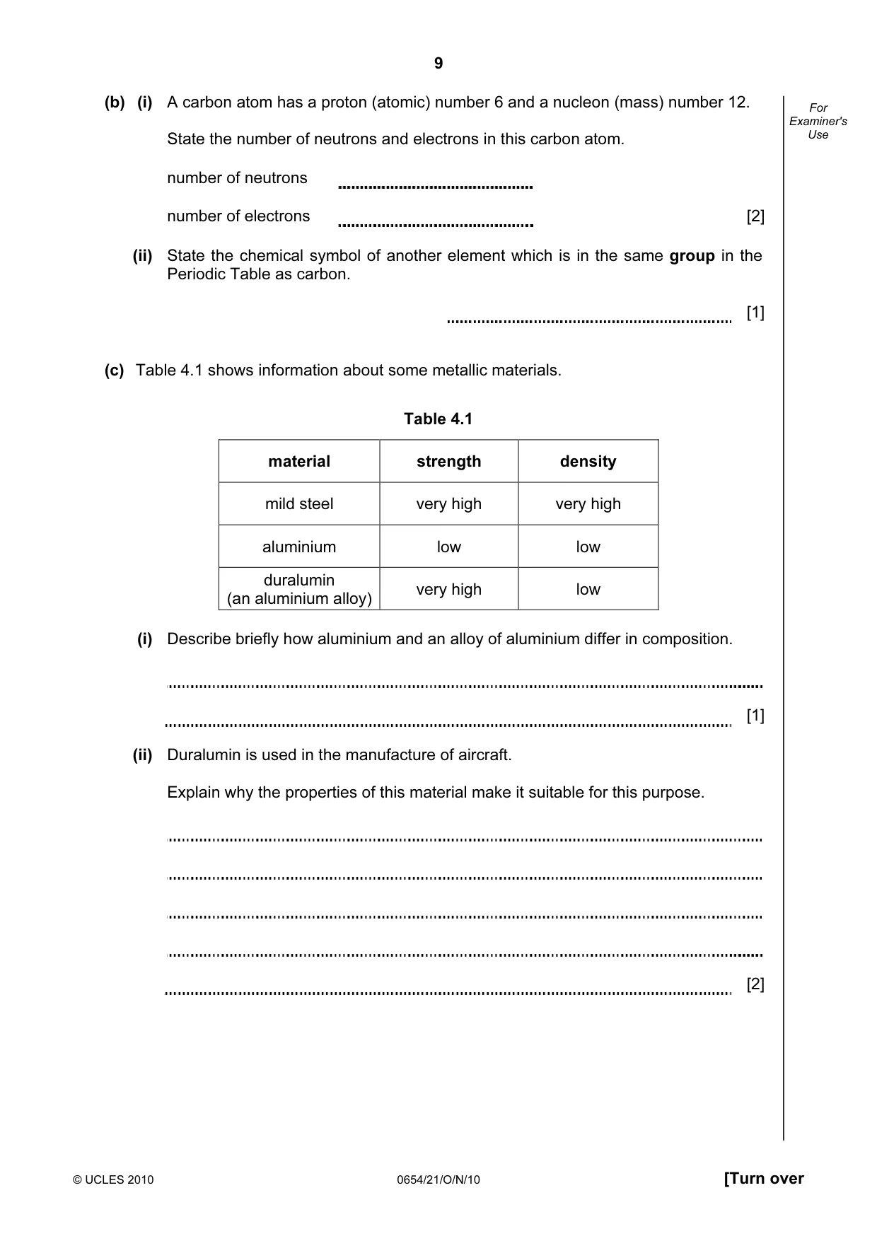 Cambridge IGCSE Sciences - Co-ordinated (Double) 0654 2010 Oct/Nov Paper 2 · Variant 1 question paper, page 9 of 28