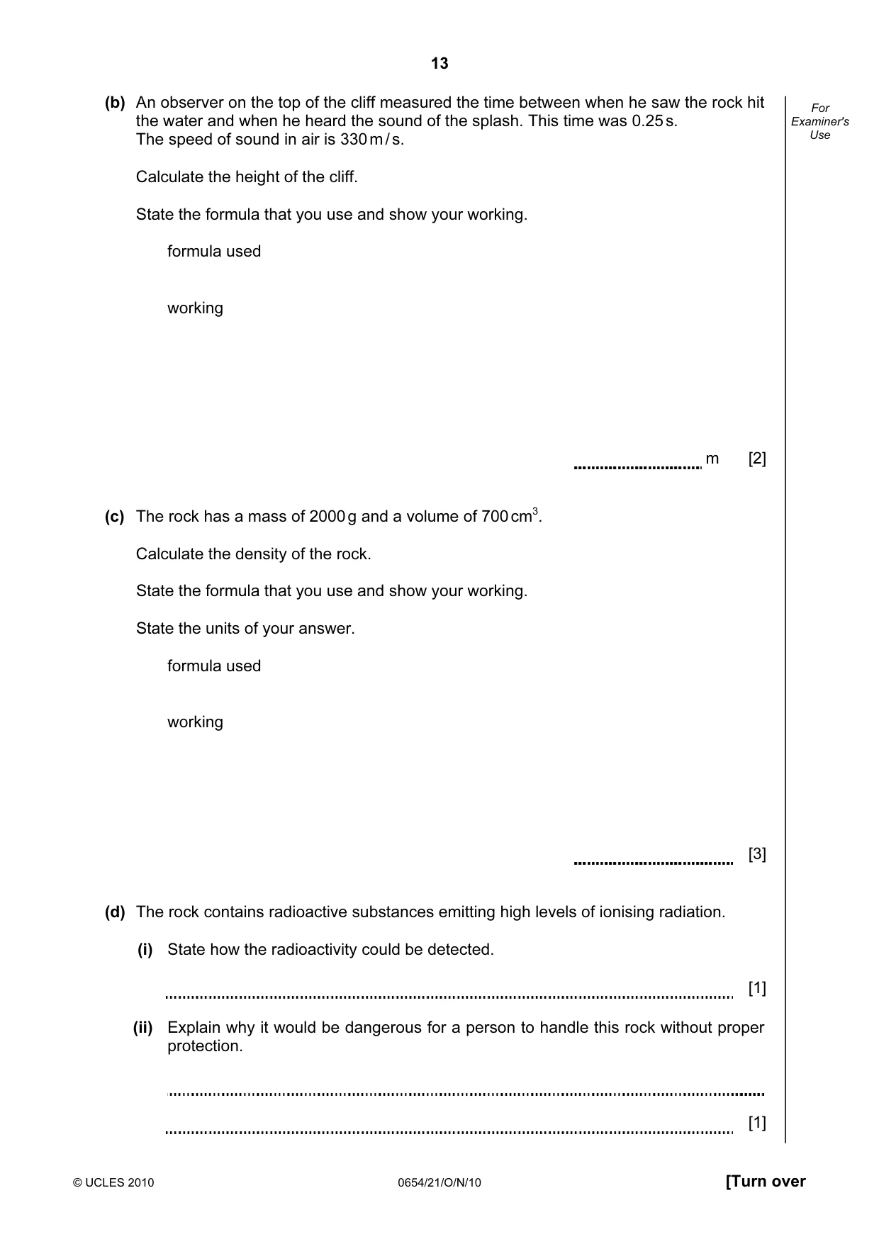Cambridge IGCSE Sciences - Co-ordinated (Double) 0654 2010 Oct/Nov Paper 2 · Variant 1 question paper, page 13 of 28