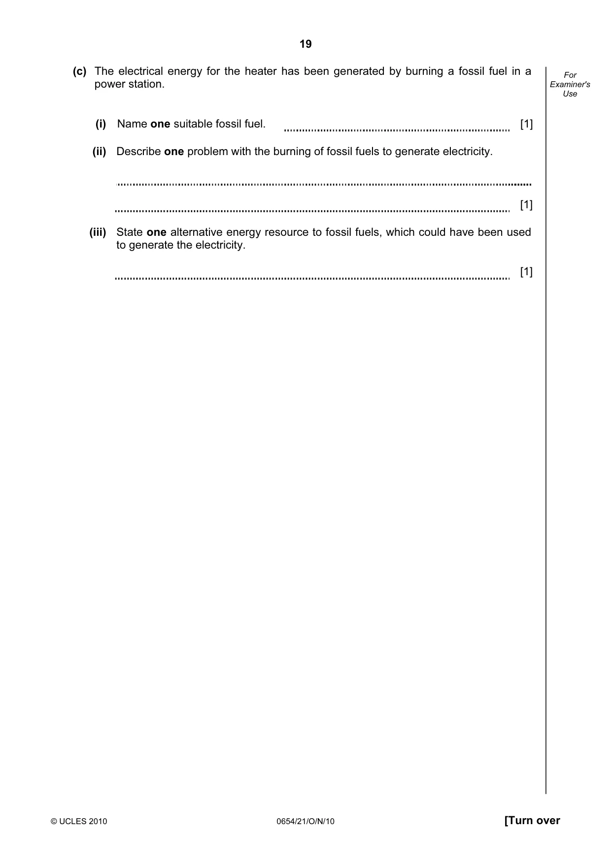 Cambridge IGCSE Sciences - Co-ordinated (Double) 0654 2010 Oct/Nov Paper 2 · Variant 1 question paper, page 19 of 28