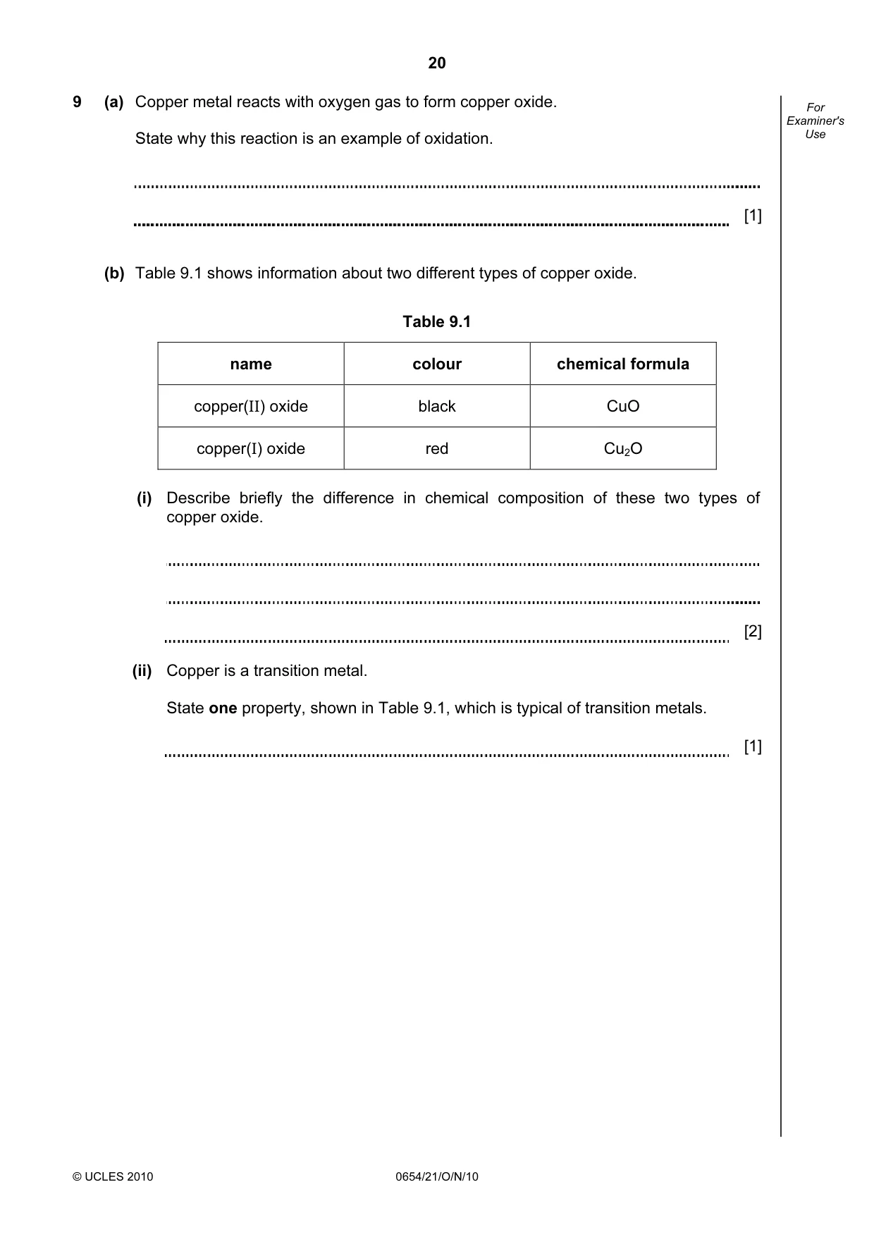 Cambridge IGCSE Sciences - Co-ordinated (Double) 0654 2010 Oct/Nov Paper 2 · Variant 1 question paper, page 20 of 28