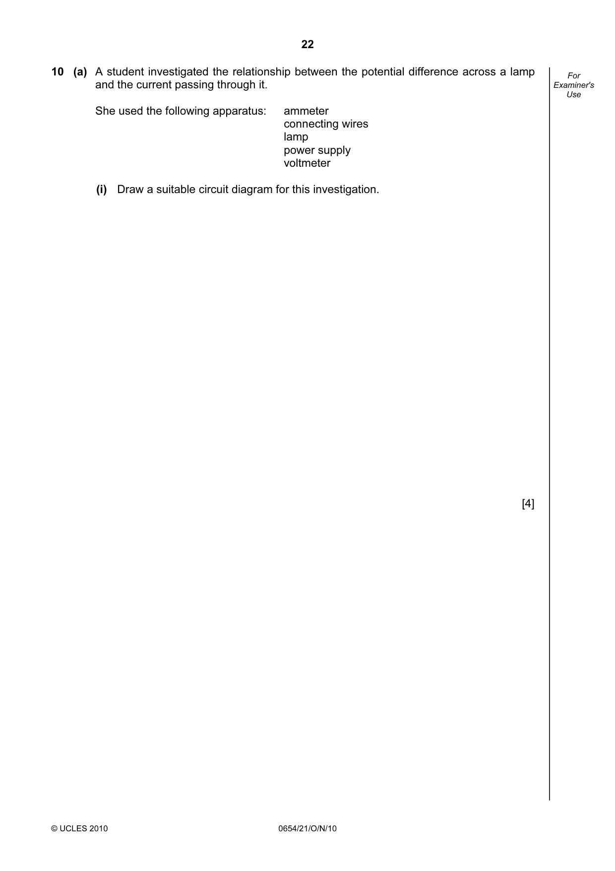 Cambridge IGCSE Sciences - Co-ordinated (Double) 0654 2010 Oct/Nov Paper 2 · Variant 1 question paper, page 22 of 28