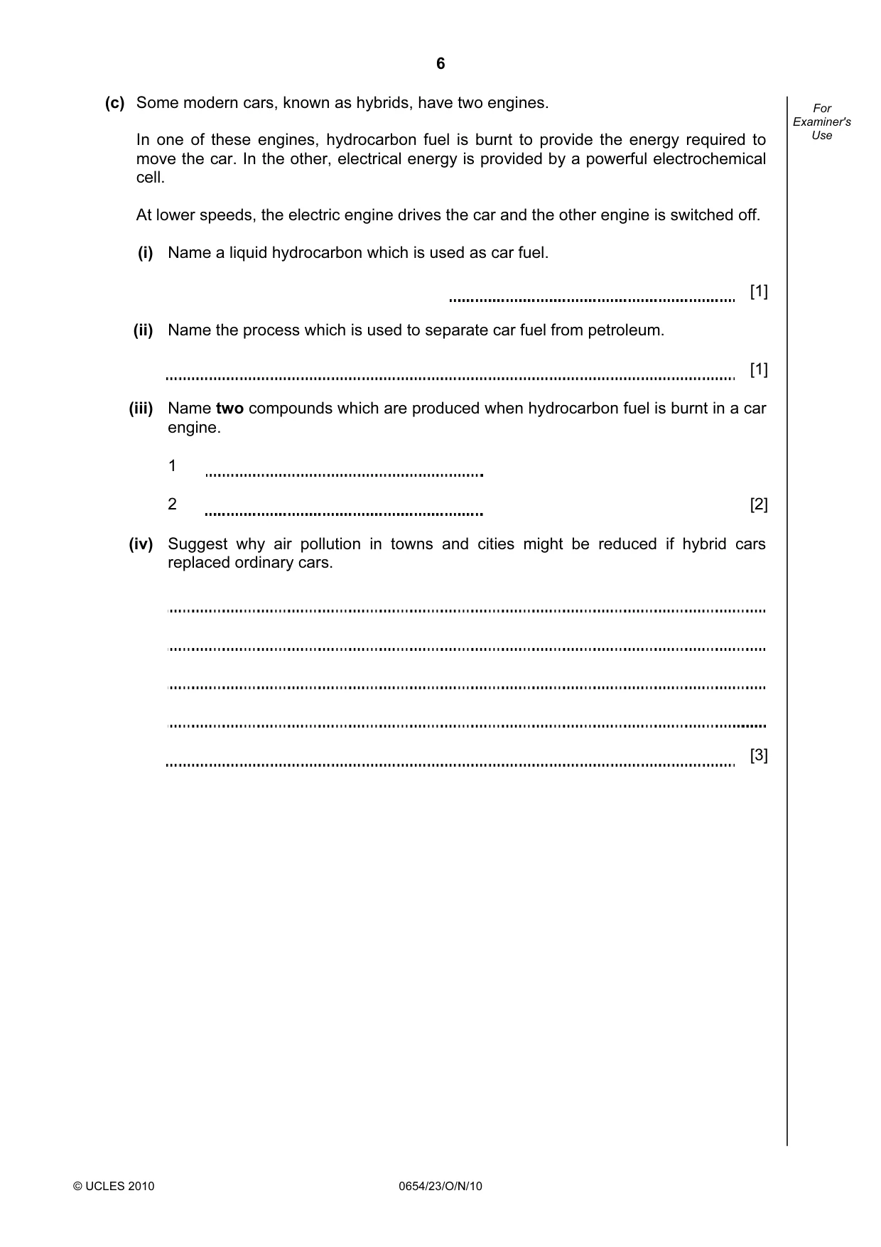 Cambridge IGCSE Sciences - Co-ordinated (Double) 0654 2010 Oct/Nov Paper 2 · Variant 3 question paper, page 6 of 24