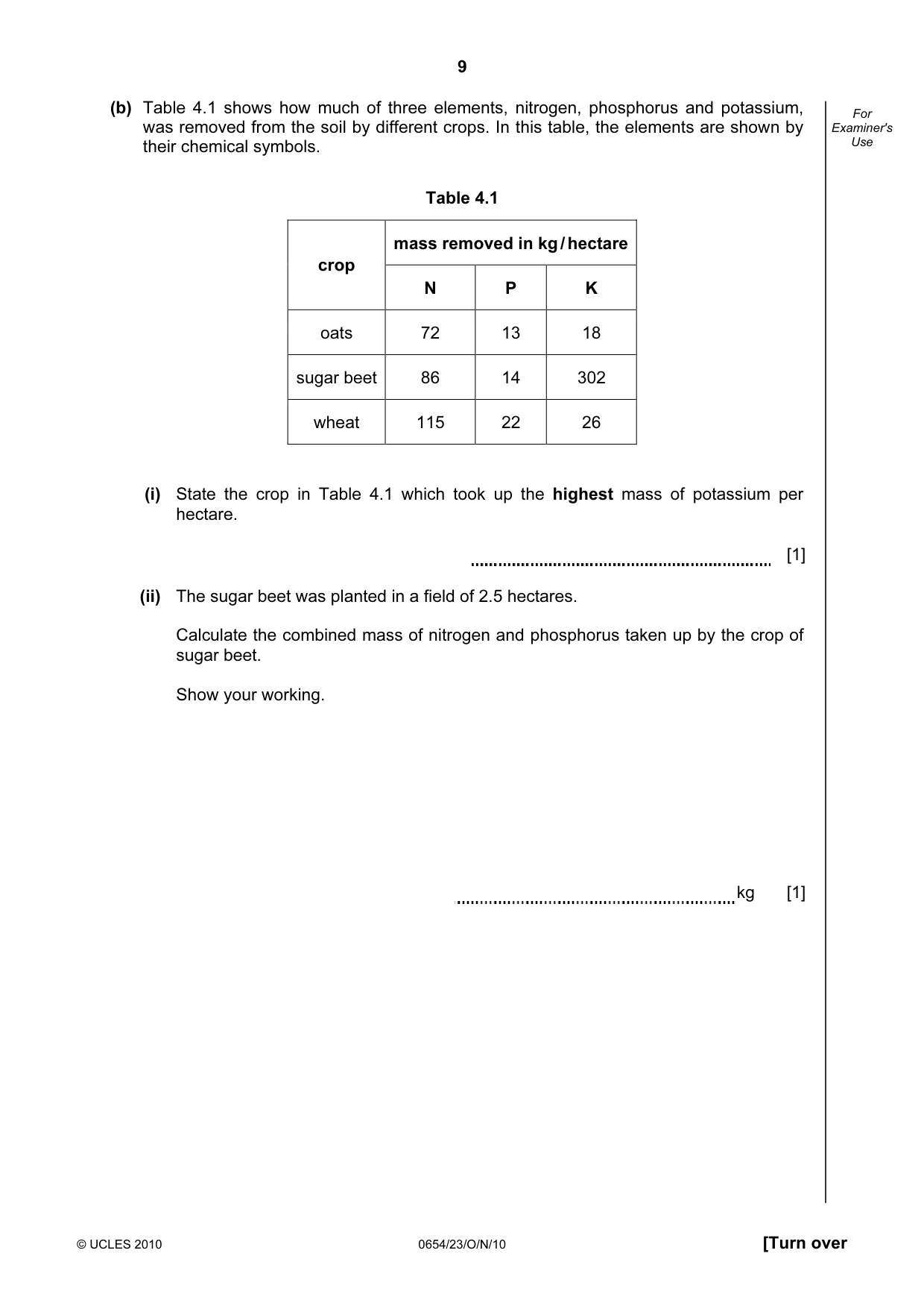 Cambridge IGCSE Sciences - Co-ordinated (Double) 0654 2010 Oct/Nov Paper 2 · Variant 3 question paper, page 9 of 24