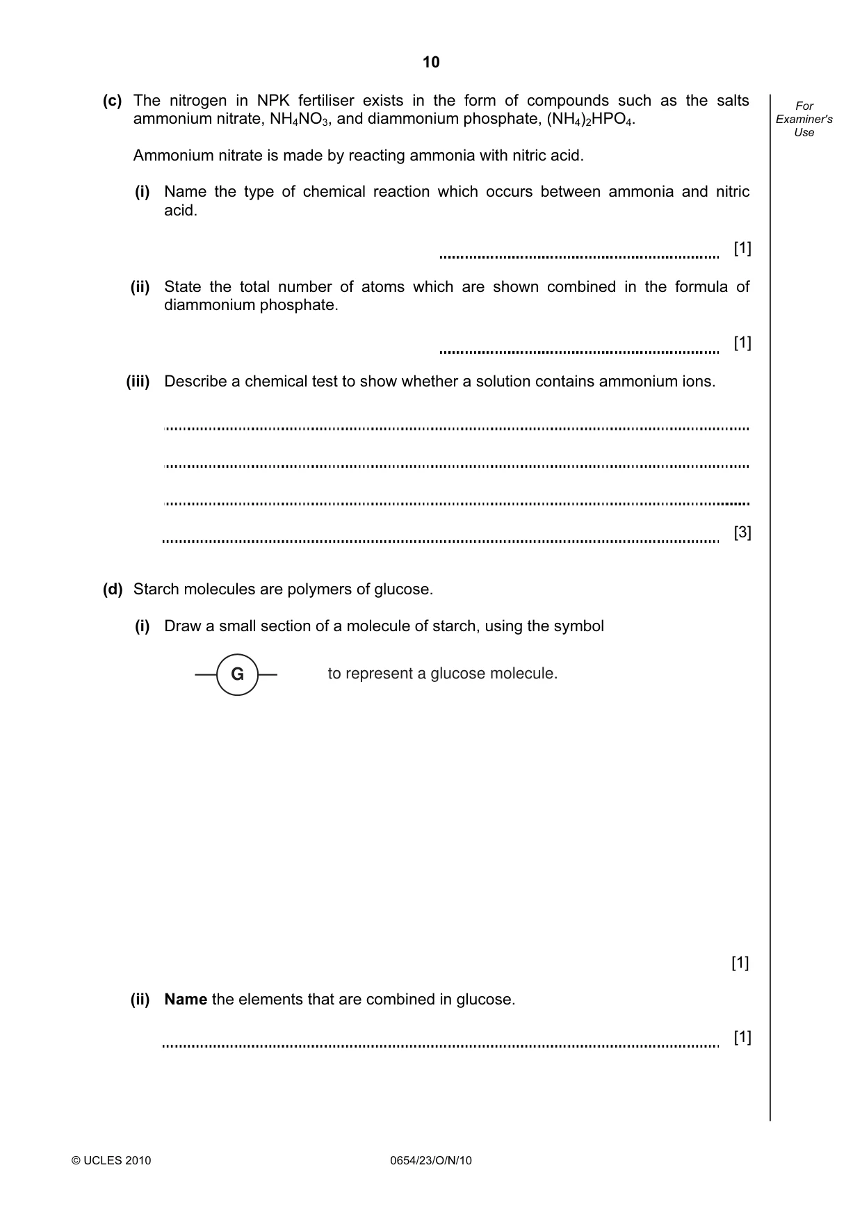 Cambridge IGCSE Sciences - Co-ordinated (Double) 0654 2010 Oct/Nov Paper 2 · Variant 3 question paper, page 10 of 24