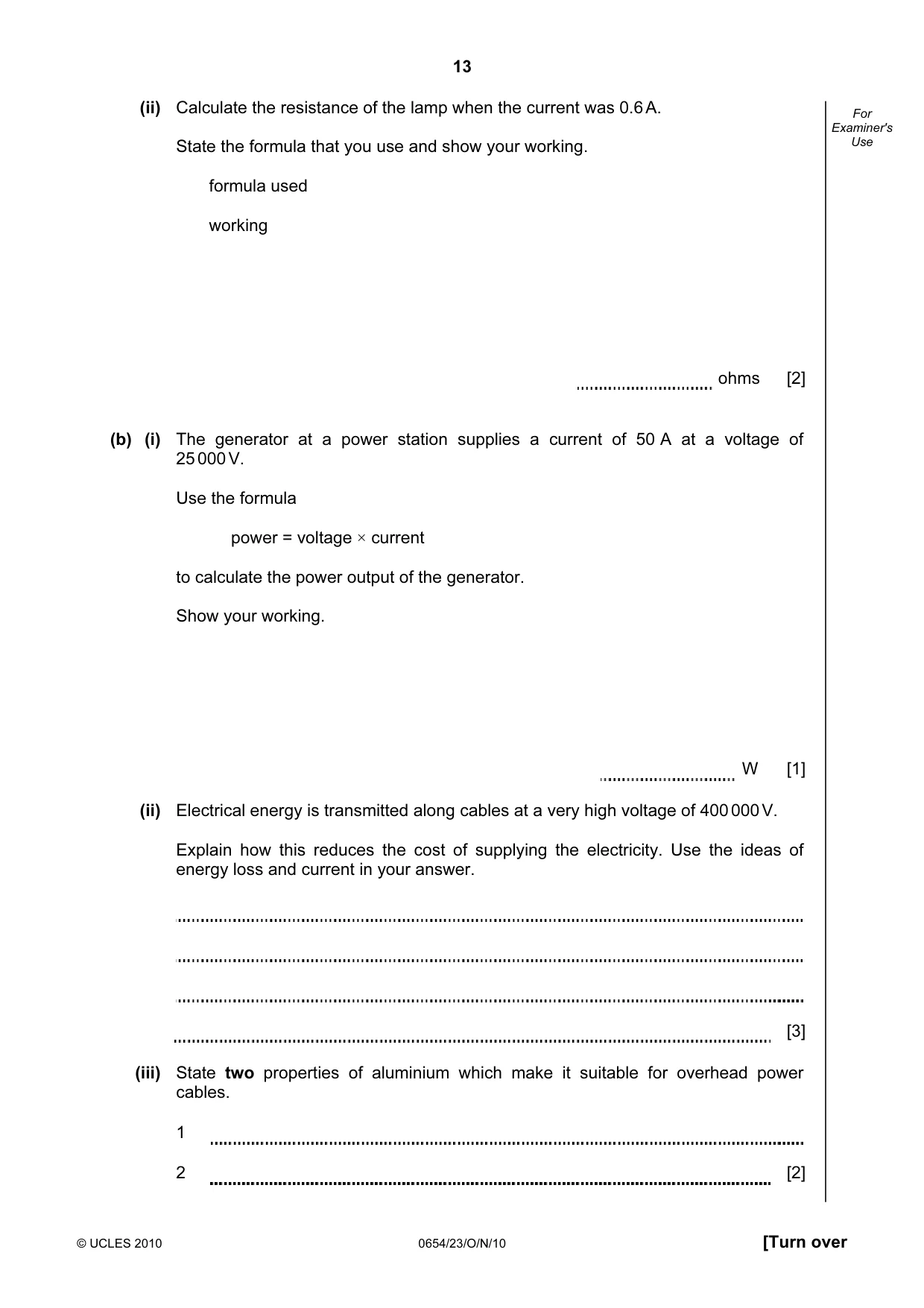 Cambridge IGCSE Sciences - Co-ordinated (Double) 0654 2010 Oct/Nov Paper 2 · Variant 3 question paper, page 13 of 24
