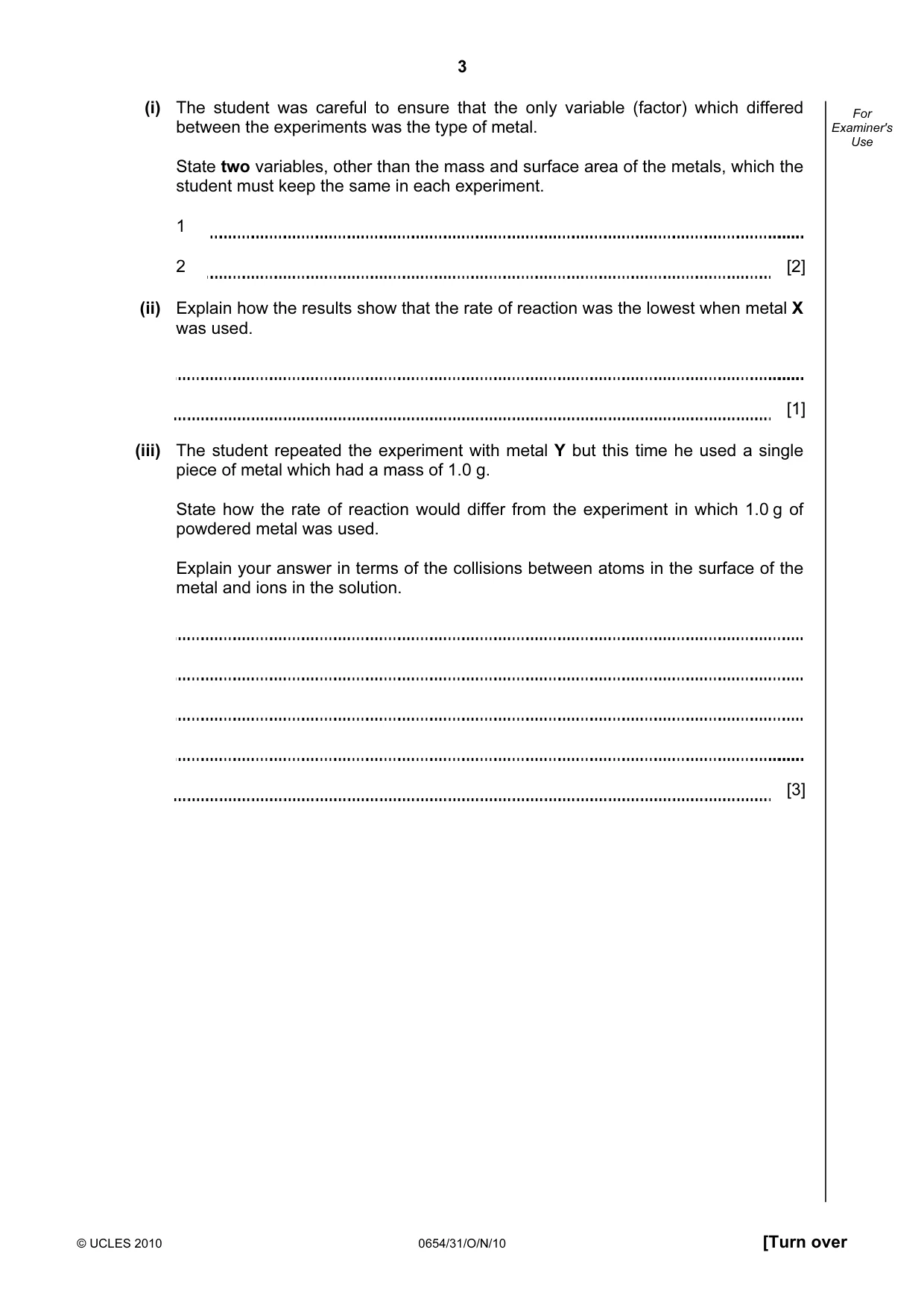 Cambridge IGCSE Sciences - Co-ordinated (Double) 0654 2010 Oct/Nov Paper 3 · Variant 1 question paper, page 3 of 28
