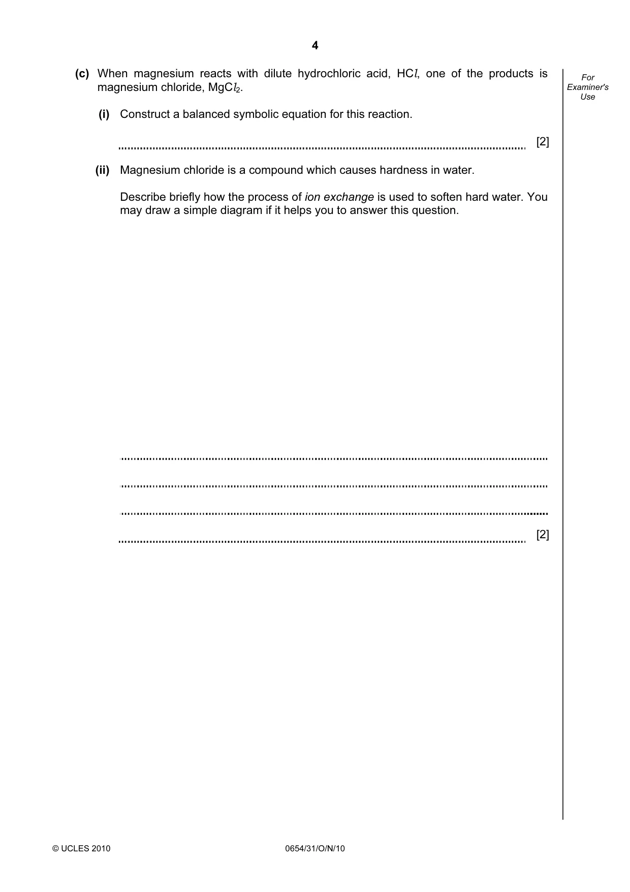 Cambridge IGCSE Sciences - Co-ordinated (Double) 0654 2010 Oct/Nov Paper 3 · Variant 1 question paper, page 4 of 28