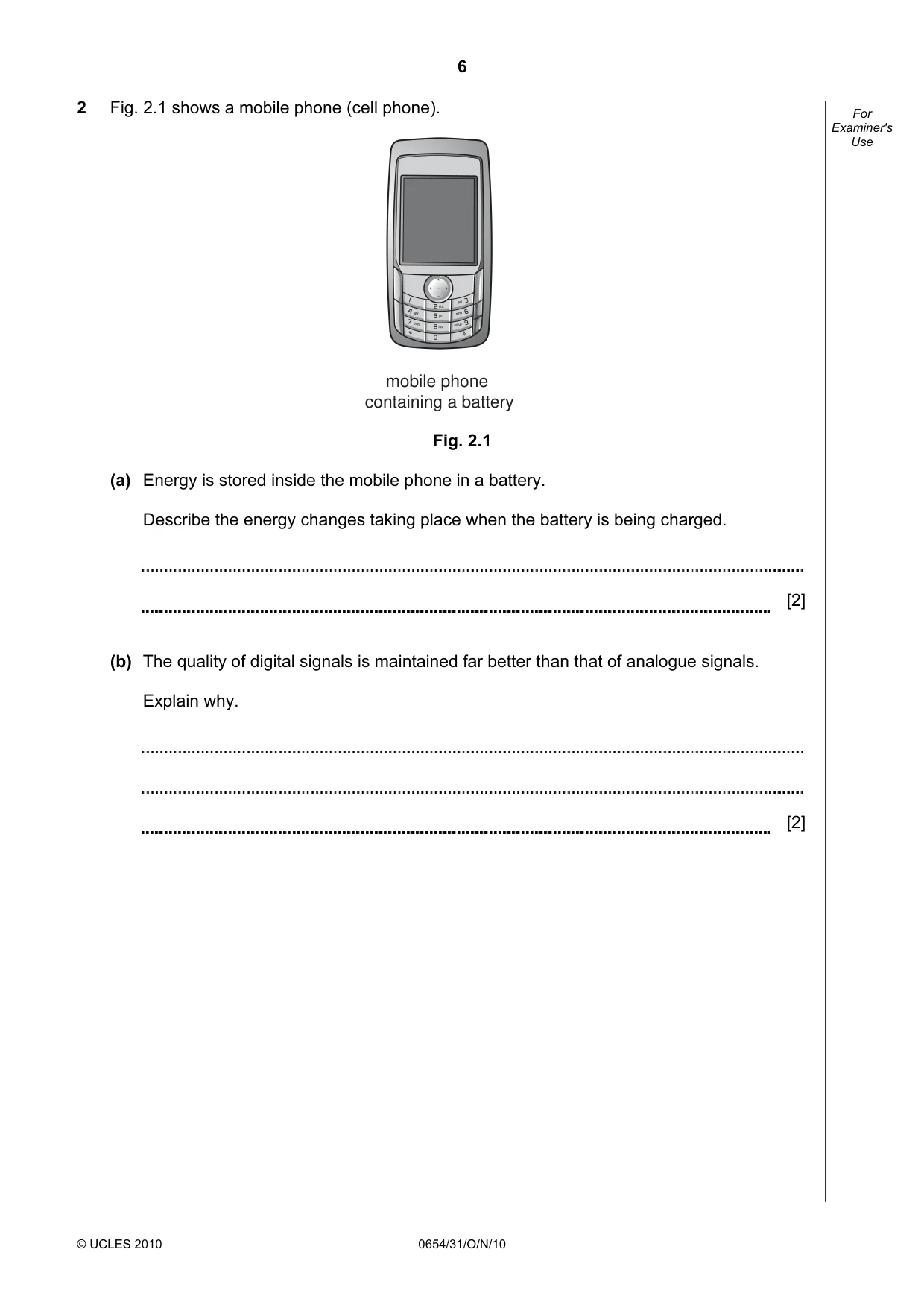Cambridge IGCSE Sciences - Co-ordinated (Double) 0654 2010 Oct/Nov Paper 3 · Variant 1 question paper, page 6 of 28