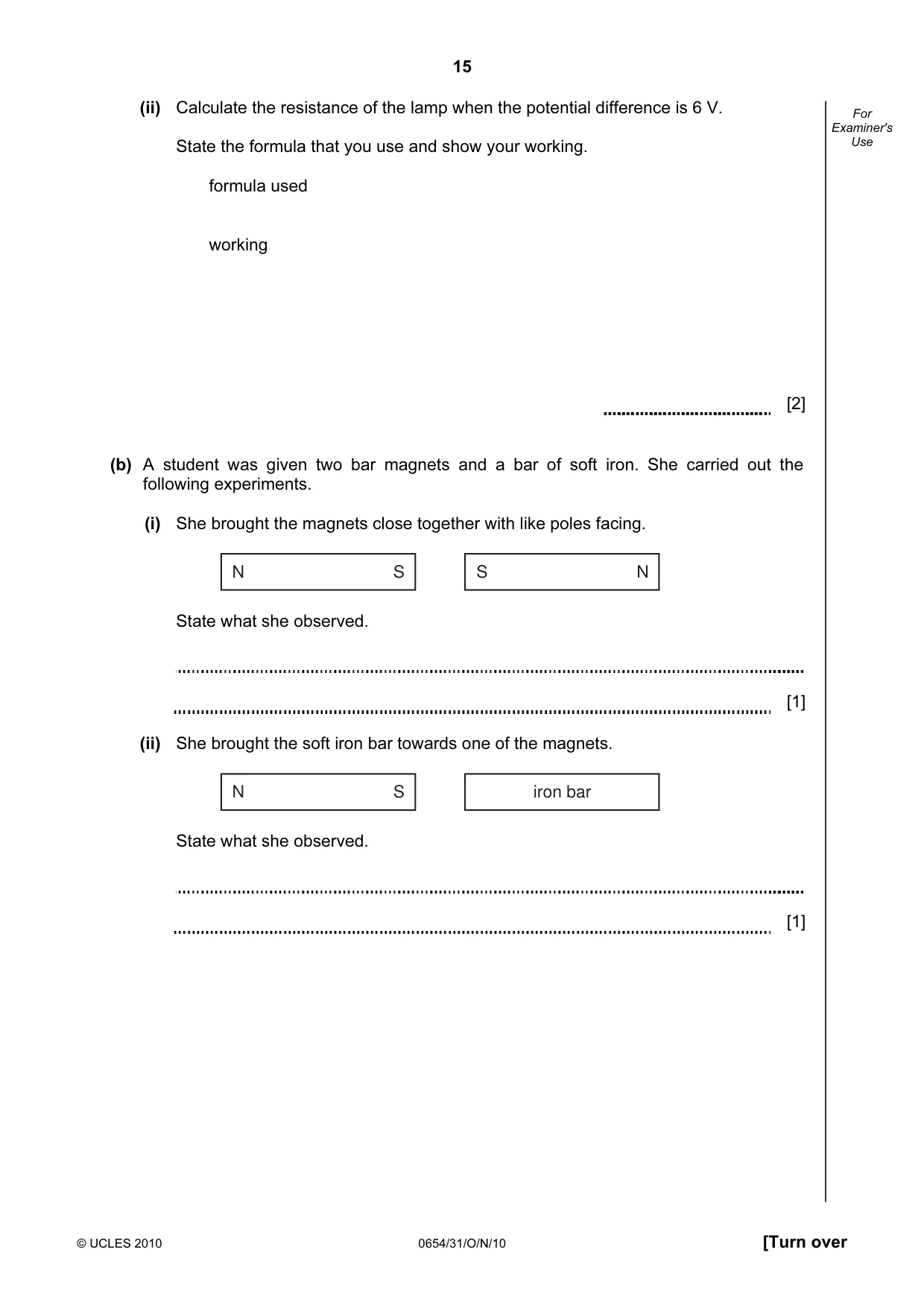 Cambridge IGCSE Sciences - Co-ordinated (Double) 0654 2010 Oct/Nov Paper 3 · Variant 1 question paper, page 15 of 28