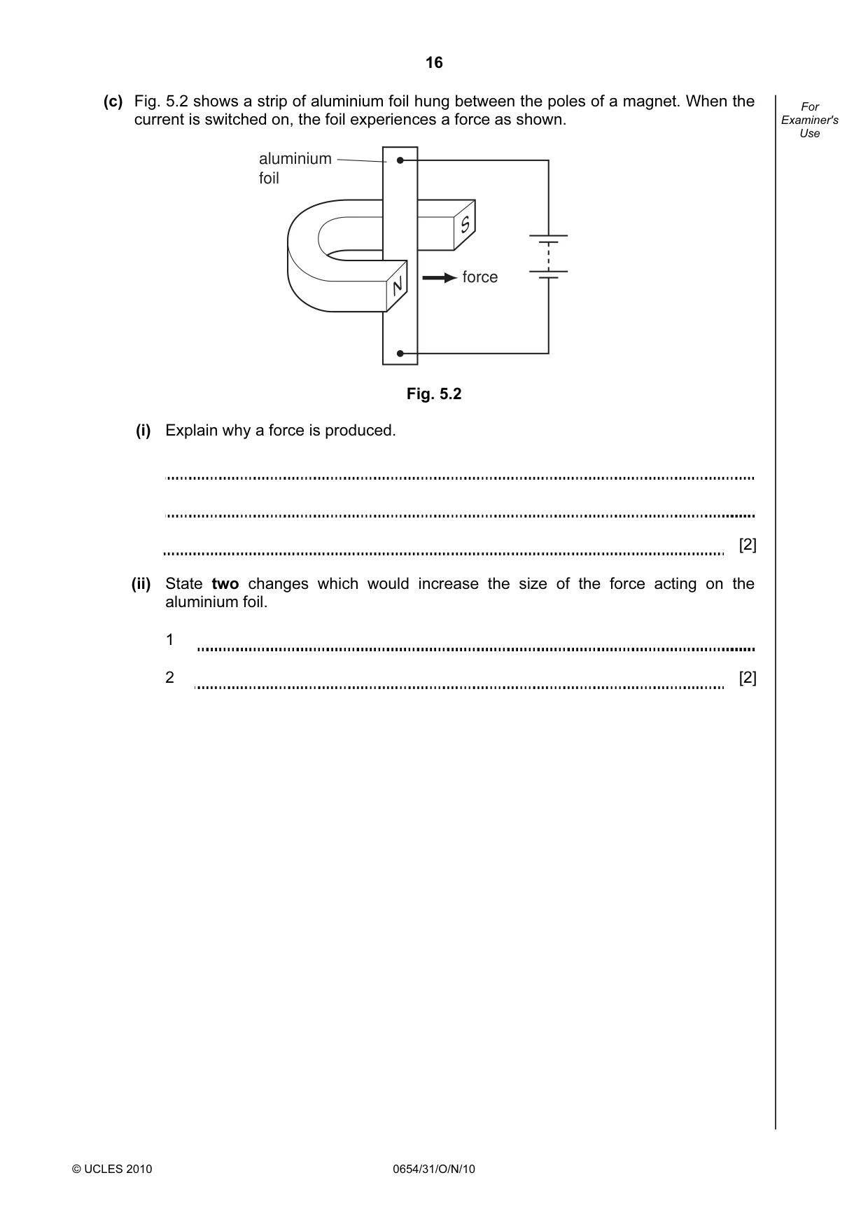 Cambridge IGCSE Sciences - Co-ordinated (Double) 0654 2010 Oct/Nov Paper 3 · Variant 1 question paper, page 16 of 28