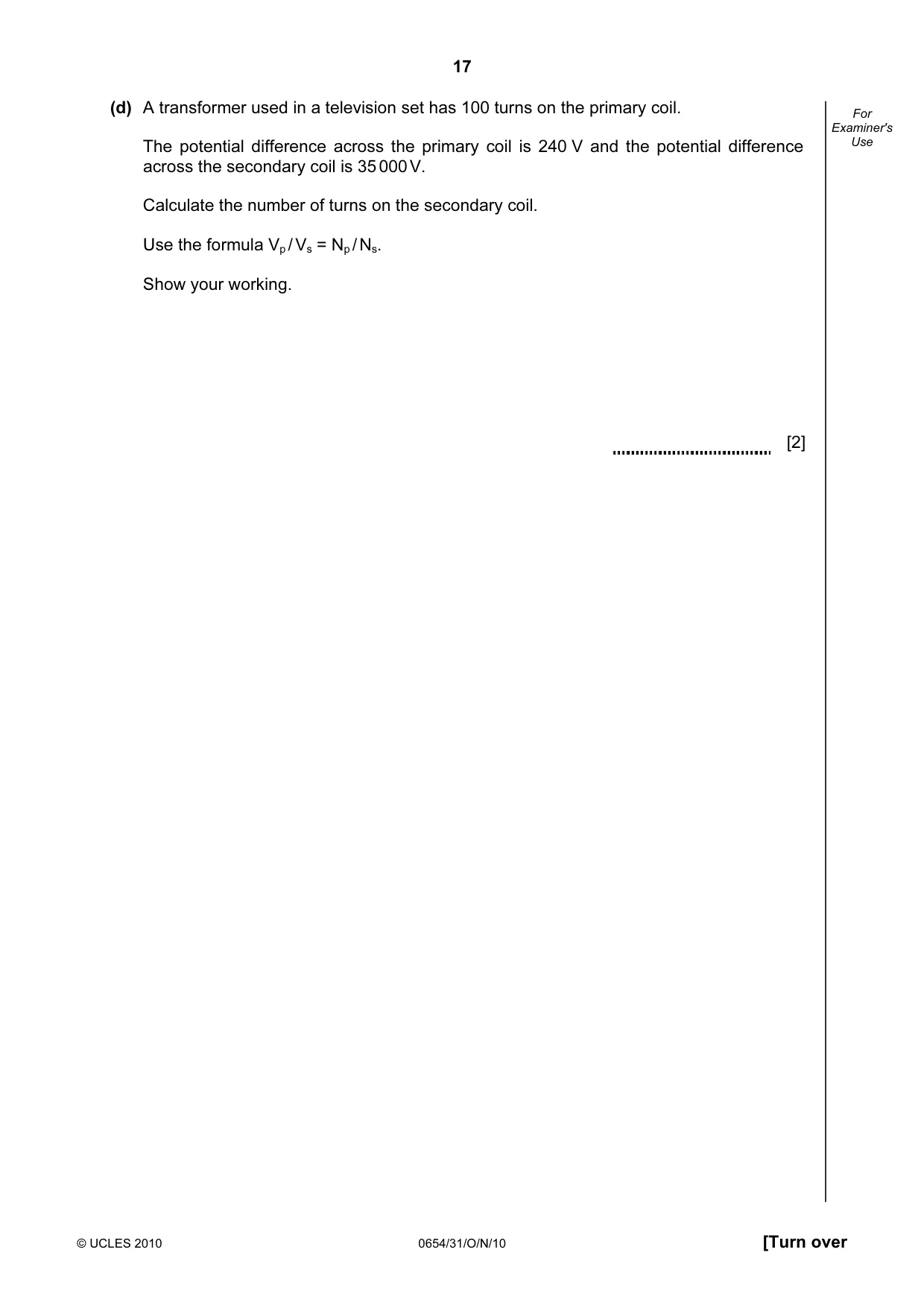Cambridge IGCSE Sciences - Co-ordinated (Double) 0654 2010 Oct/Nov Paper 3 · Variant 1 question paper, page 17 of 28