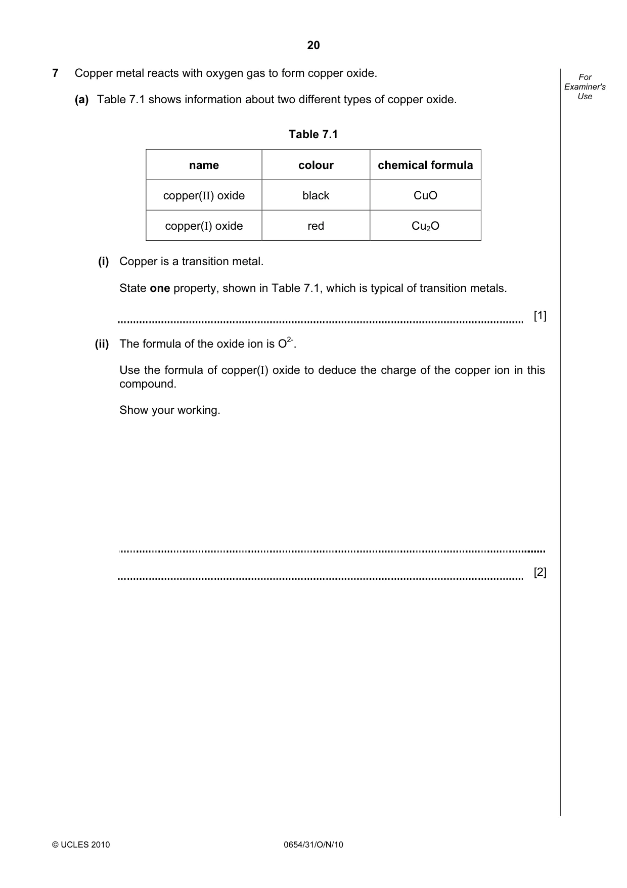 Cambridge IGCSE Sciences - Co-ordinated (Double) 0654 2010 Oct/Nov Paper 3 · Variant 1 question paper, page 20 of 28