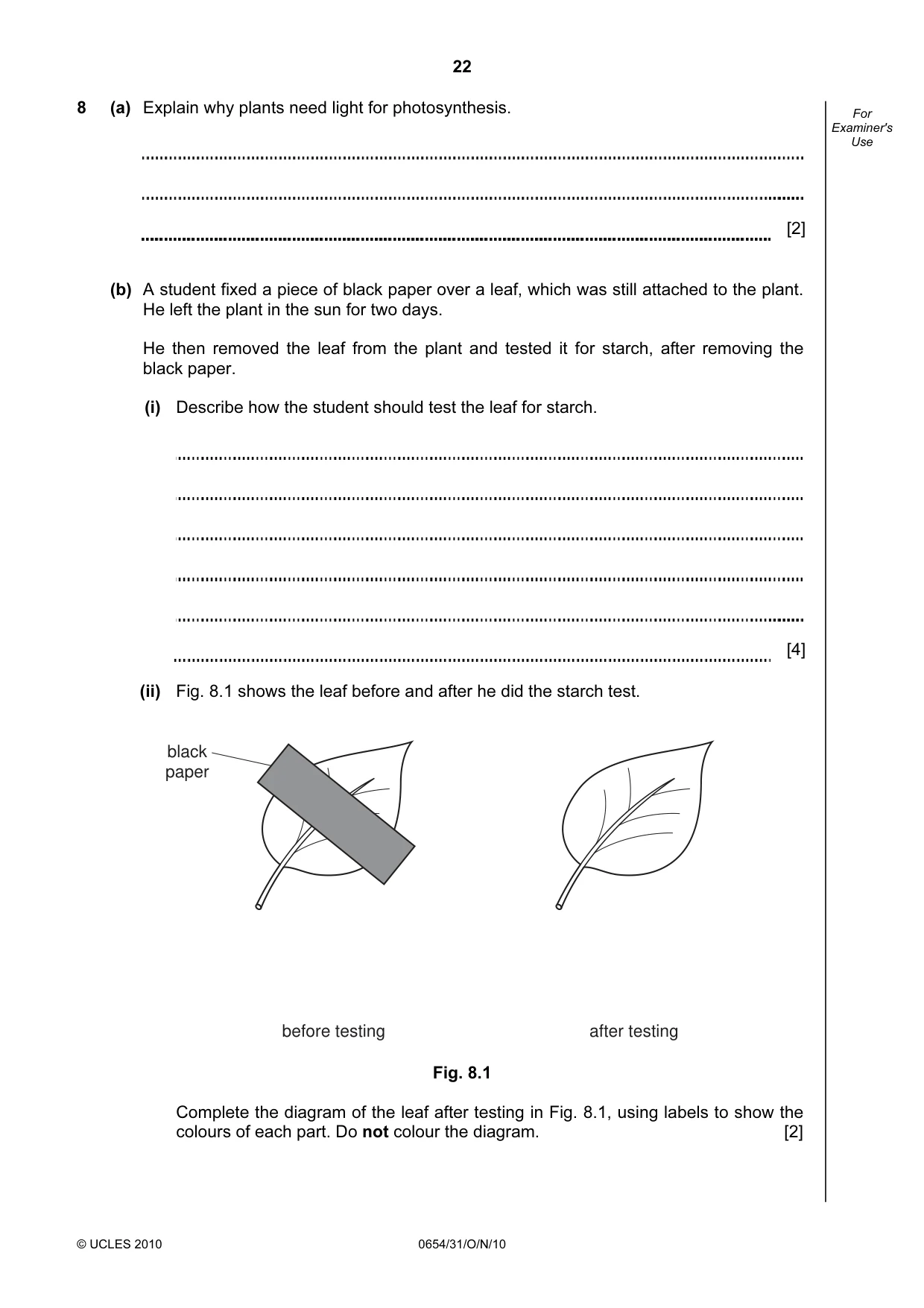 Cambridge IGCSE Sciences - Co-ordinated (Double) 0654 2010 Oct/Nov Paper 3 · Variant 1 question paper, page 22 of 28