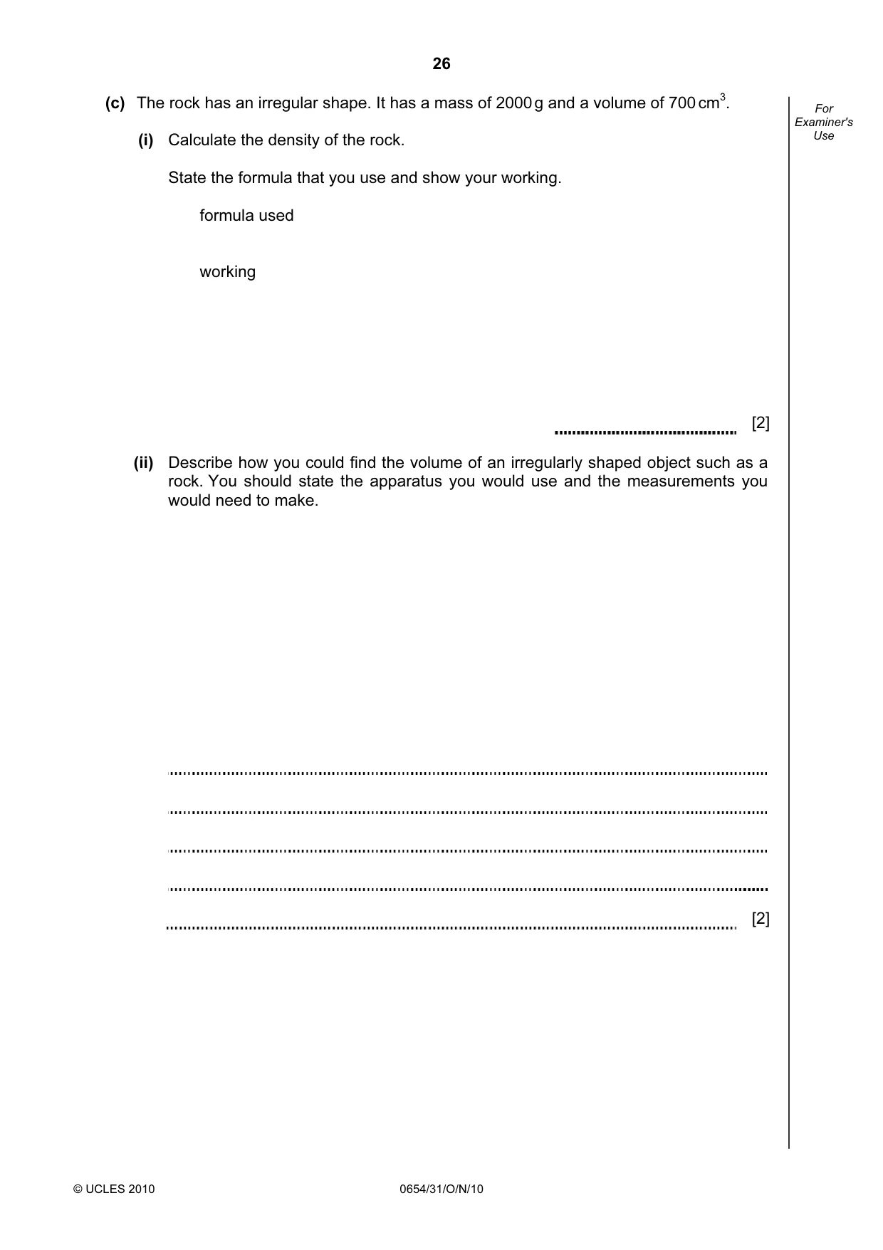Cambridge IGCSE Sciences - Co-ordinated (Double) 0654 2010 Oct/Nov Paper 3 · Variant 1 question paper, page 26 of 28