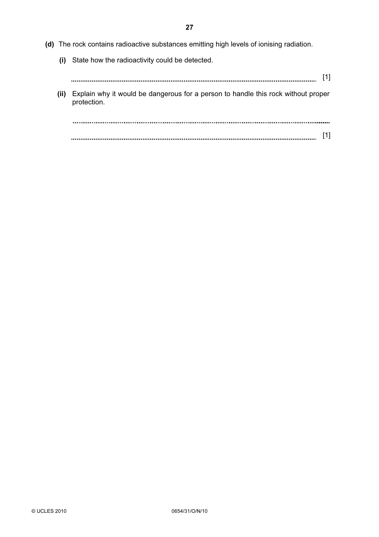 Cambridge IGCSE Sciences - Co-ordinated (Double) 0654 2010 Oct/Nov Paper 3 · Variant 1 question paper, page 27 of 28