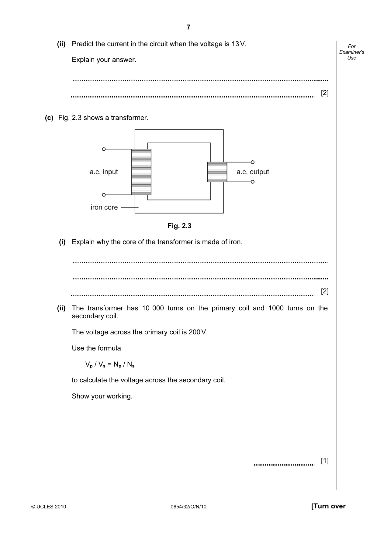 Cambridge IGCSE Sciences - Co-ordinated (Double) 0654 2010 Oct/Nov Paper 3 · Variant 2 question paper, page 7 of 28