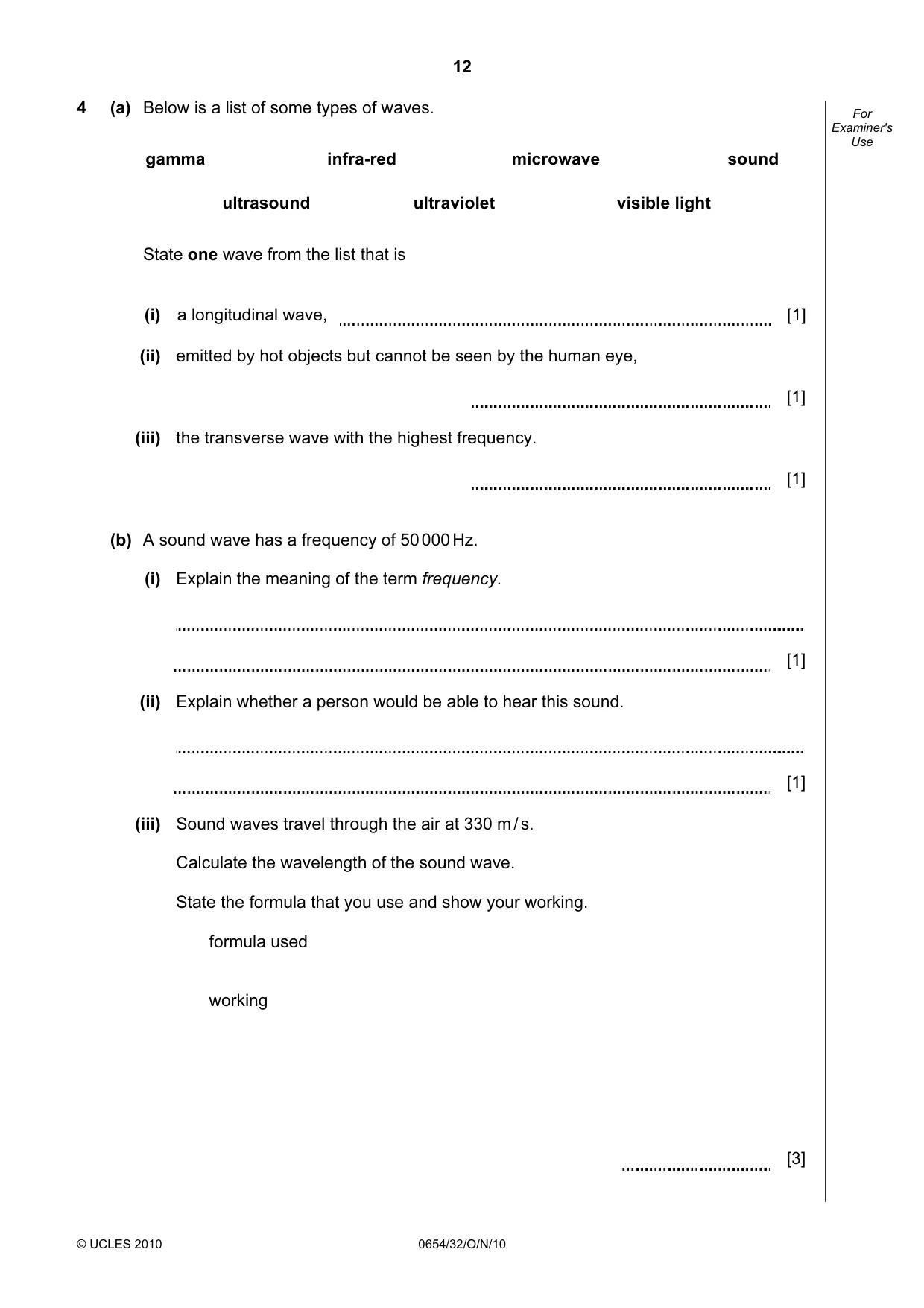 Cambridge IGCSE Sciences - Co-ordinated (Double) 0654 2010 Oct/Nov Paper 3 · Variant 2 question paper, page 12 of 28