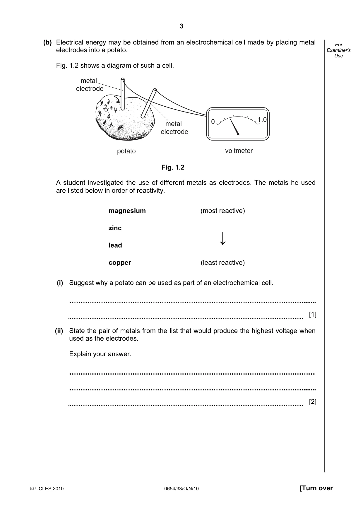 Cambridge IGCSE Sciences - Co-ordinated (Double) 0654 2010 Oct/Nov Paper 3 · Variant 3 question paper, page 3 of 28