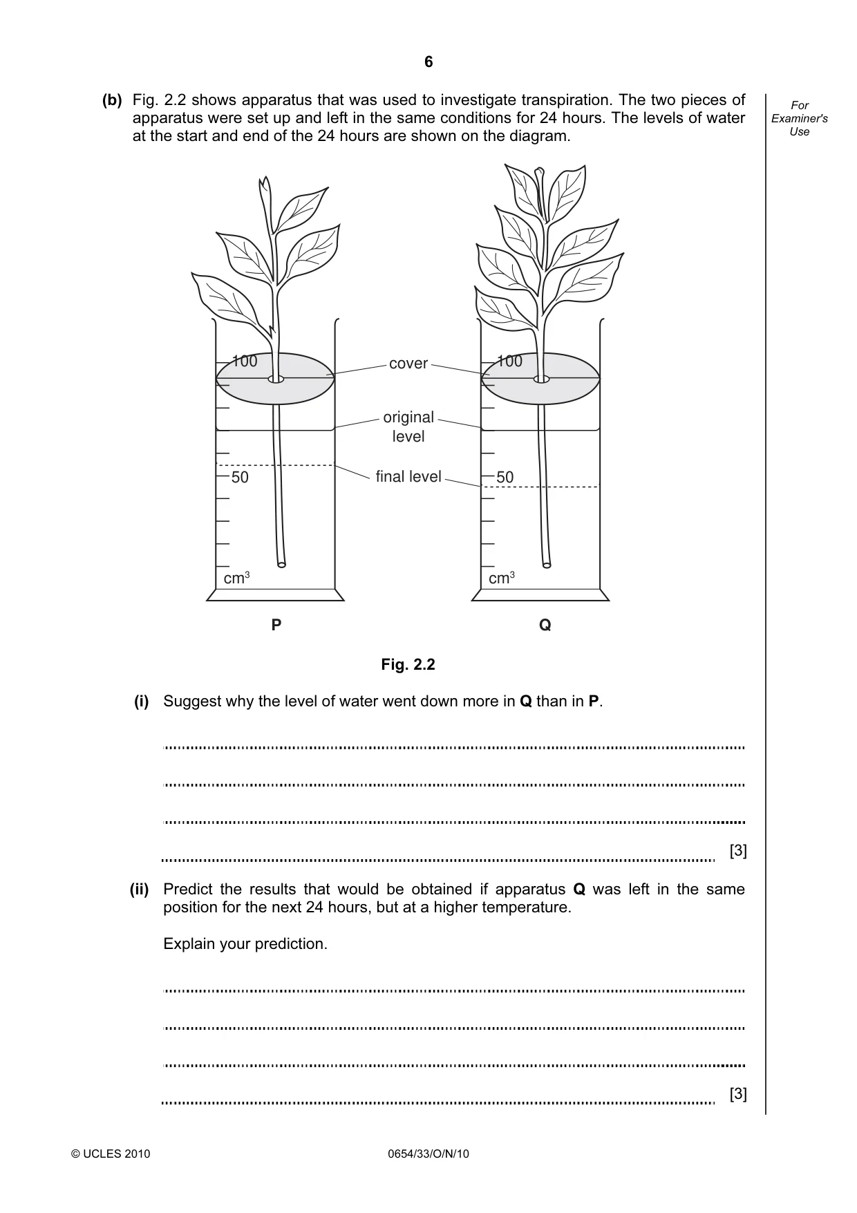 Cambridge IGCSE Sciences - Co-ordinated (Double) 0654 2010 Oct/Nov Paper 3 · Variant 3 question paper, page 6 of 28