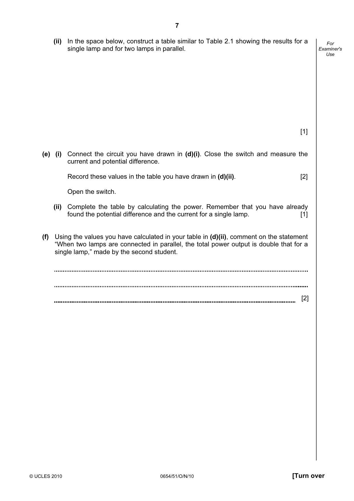 Cambridge IGCSE Sciences - Co-ordinated (Double) 0654 2010 Oct/Nov Paper 5 · Variant 1 question paper, page 7 of 12