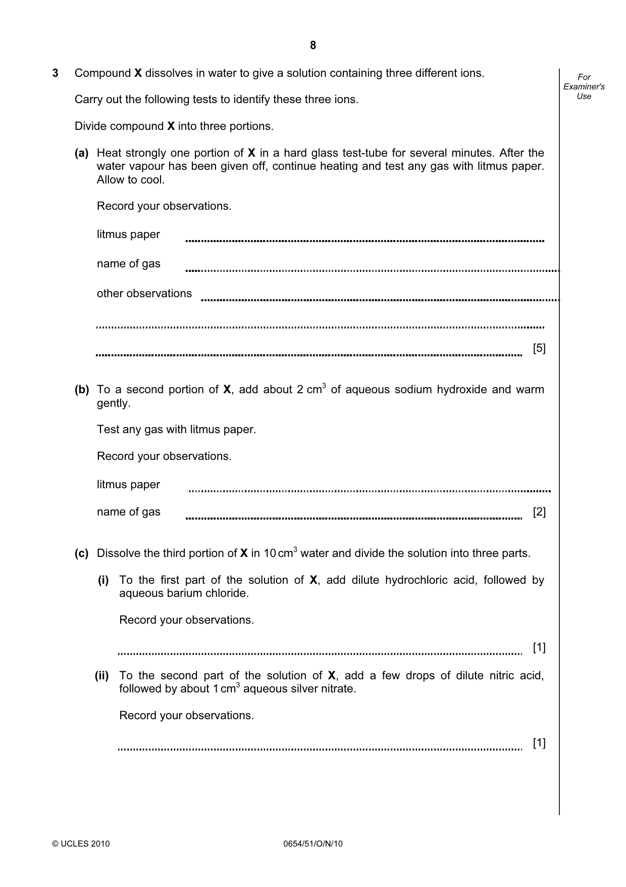 Cambridge IGCSE Sciences - Co-ordinated (Double) 0654 2010 Oct/Nov Paper 5 · Variant 1 question paper, page 8 of 12
