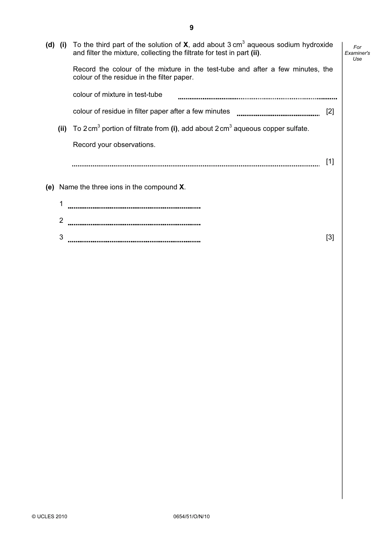 Cambridge IGCSE Sciences - Co-ordinated (Double) 0654 2010 Oct/Nov Paper 5 · Variant 1 question paper, page 9 of 12