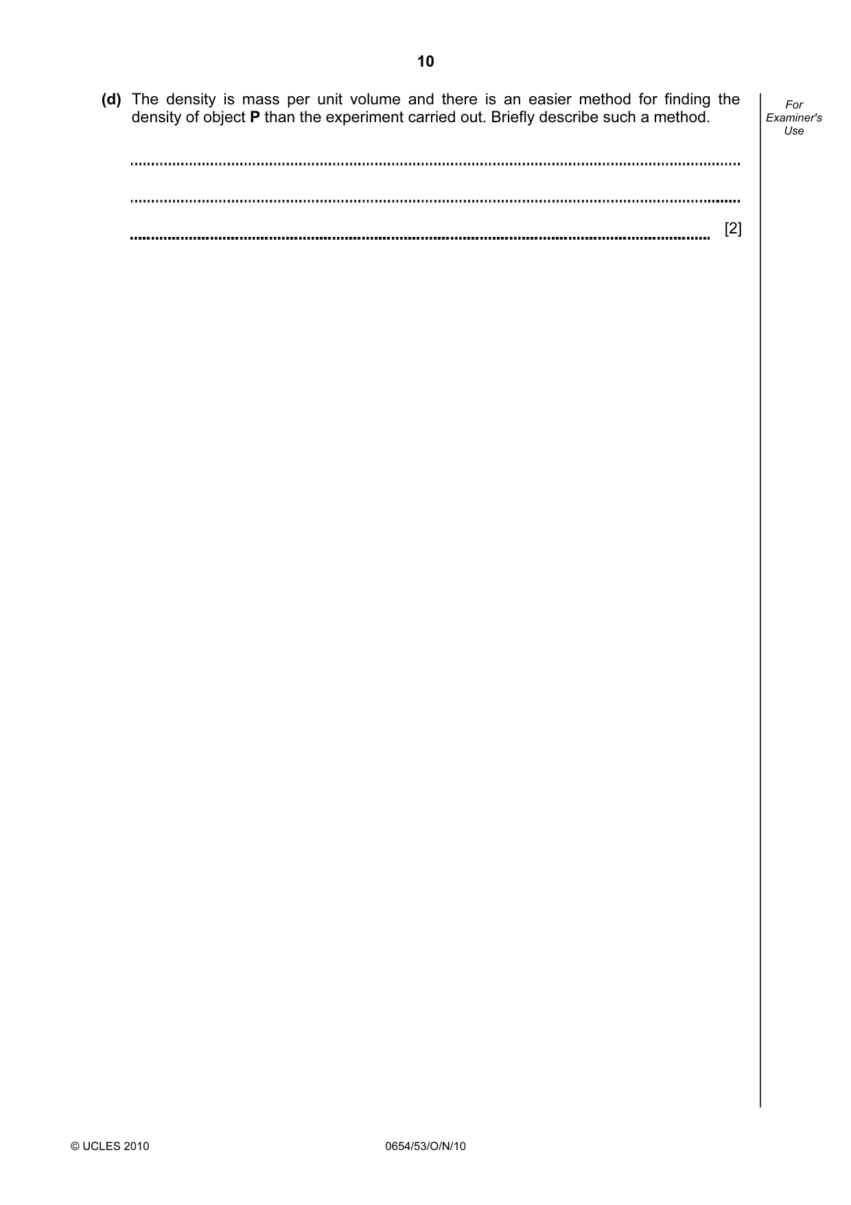 Cambridge IGCSE Sciences - Co-ordinated (Double) 0654 2010 Oct/Nov Paper 5 · Variant 3 question paper, page 10 of 16