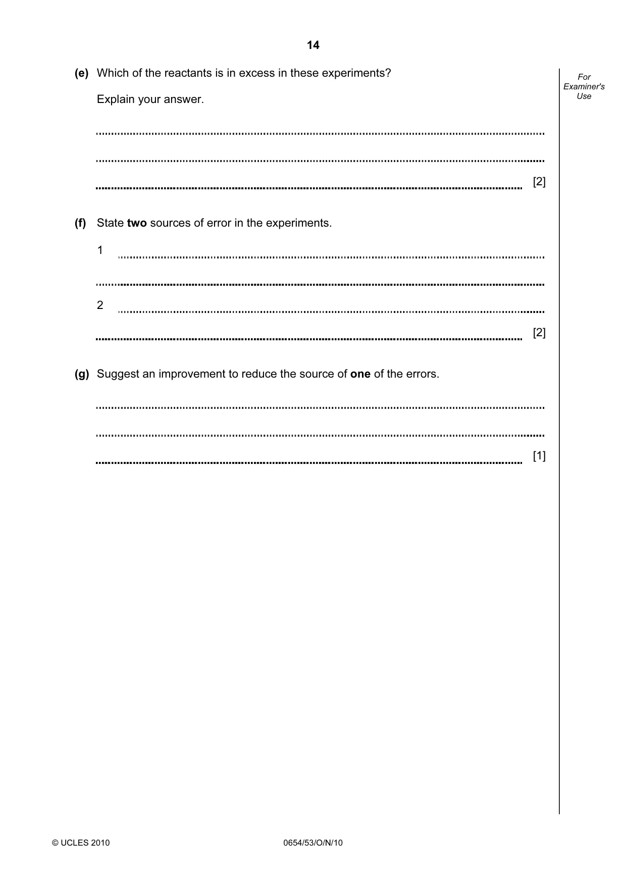 Cambridge IGCSE Sciences - Co-ordinated (Double) 0654 2010 Oct/Nov Paper 5 · Variant 3 question paper, page 14 of 16
