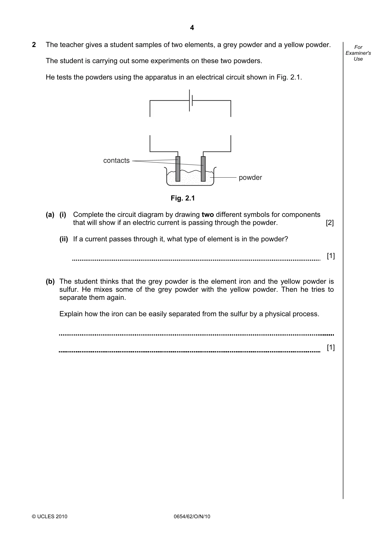 Cambridge IGCSE Sciences - Co-ordinated (Double) 0654 2010 Oct/Nov Paper 6 · Variant 2 question paper, page 4 of 24