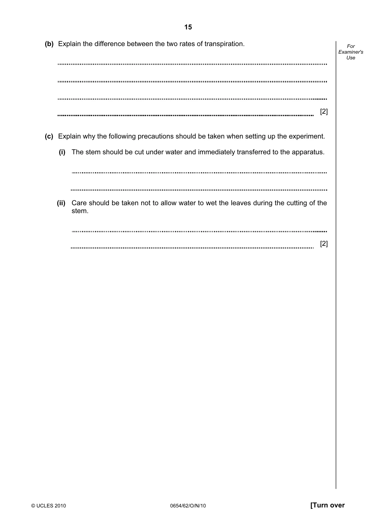 Cambridge IGCSE Sciences - Co-ordinated (Double) 0654 2010 Oct/Nov Paper 6 · Variant 2 question paper, page 15 of 24