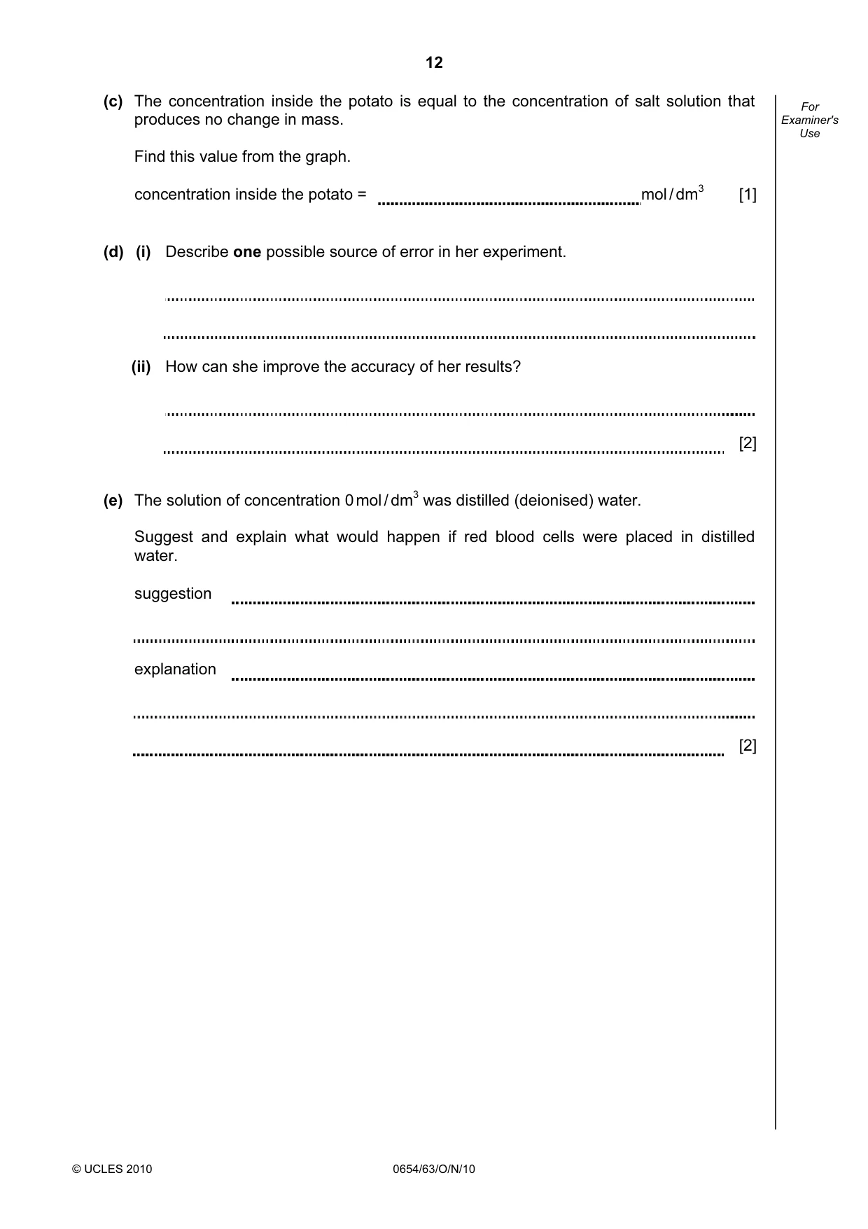 Cambridge IGCSE Sciences - Co-ordinated (Double) 0654 2010 Oct/Nov Paper 6 · Variant 3 question paper, page 12 of 20